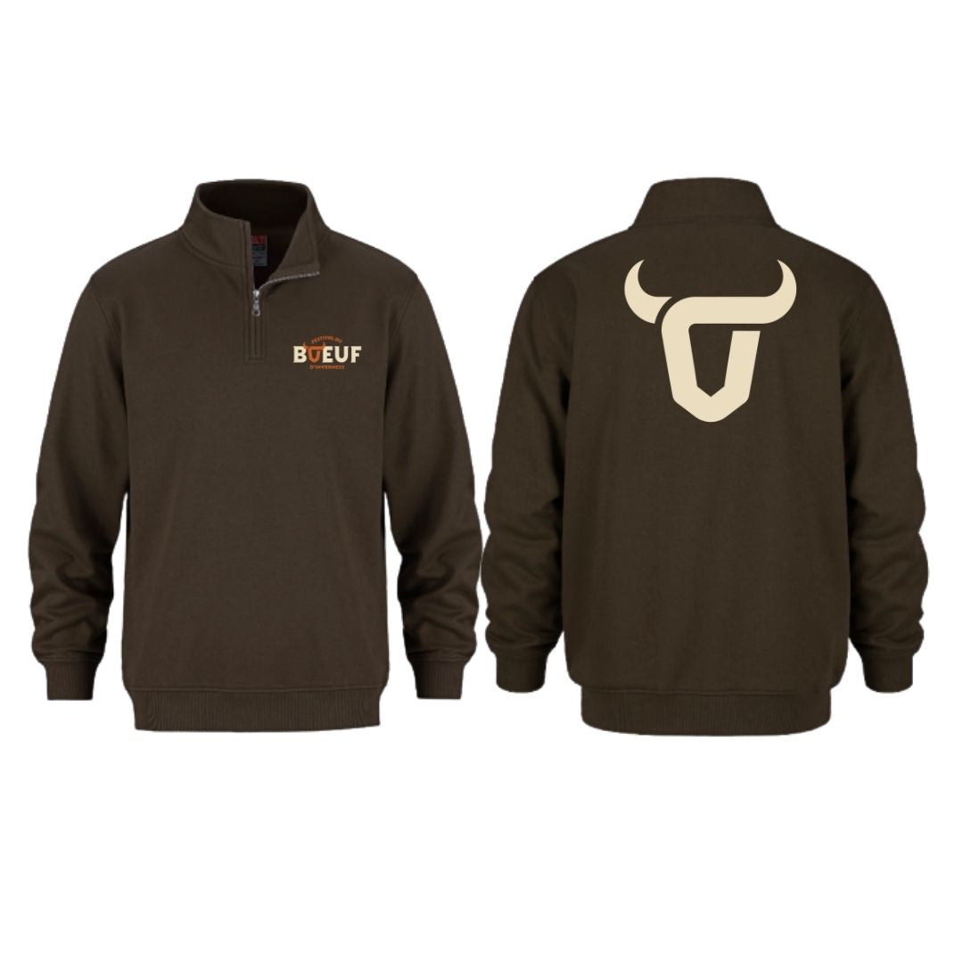 Hoodie à demi-zip unisexe brun pour adulte Festival du Boeuf d'Inverness
