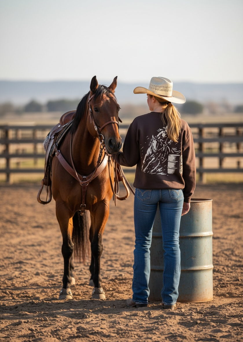 Crewneck – Riding Barrel Girl – Brun