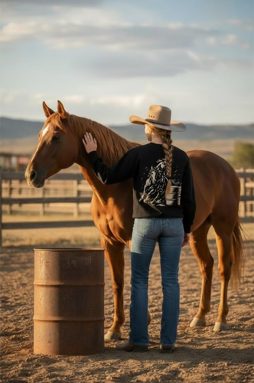Crewneck "Riding Barrel Girl" – Noir