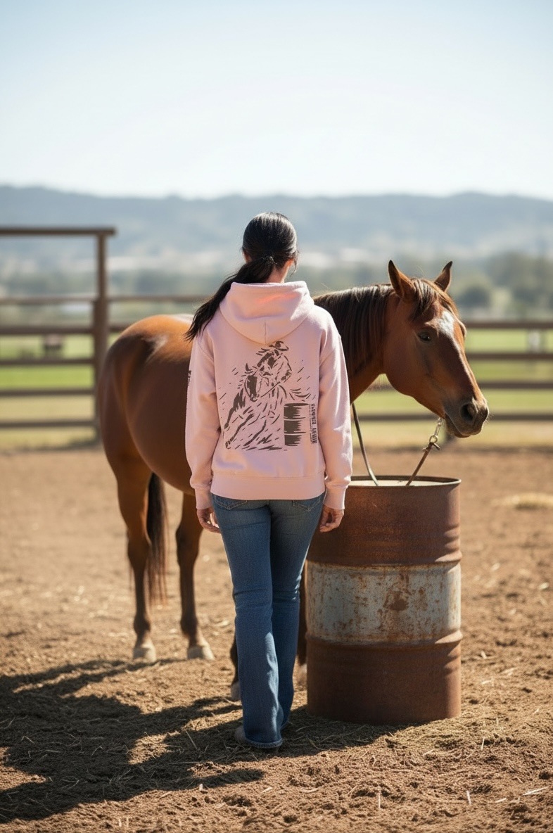 Hoodie Western "Barrel Riding Girl" – Dusty Rose