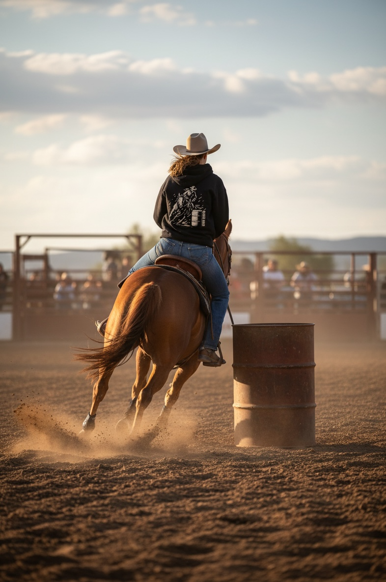 Hoodie Western "Barrel Riding Girl" – Noir
