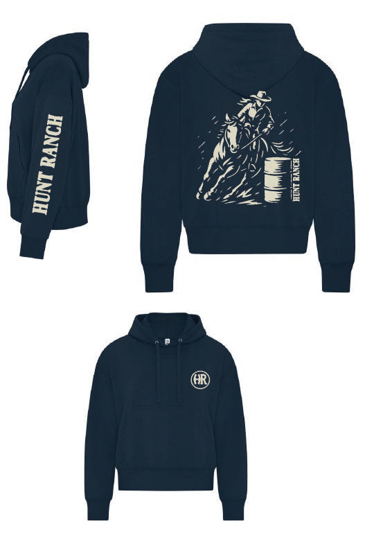 Hoodie Western "Barrel Riding Girl" – Bleu marine