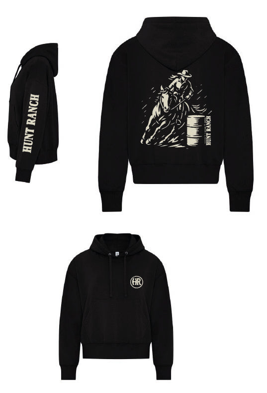 Hoodie Western "Barrel Riding Girl" – Noir