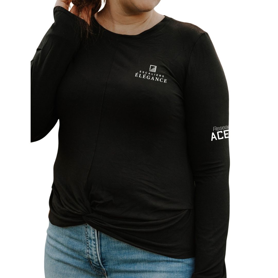 Chandail croisé col rond noir pour femme | Escaliers Élégance