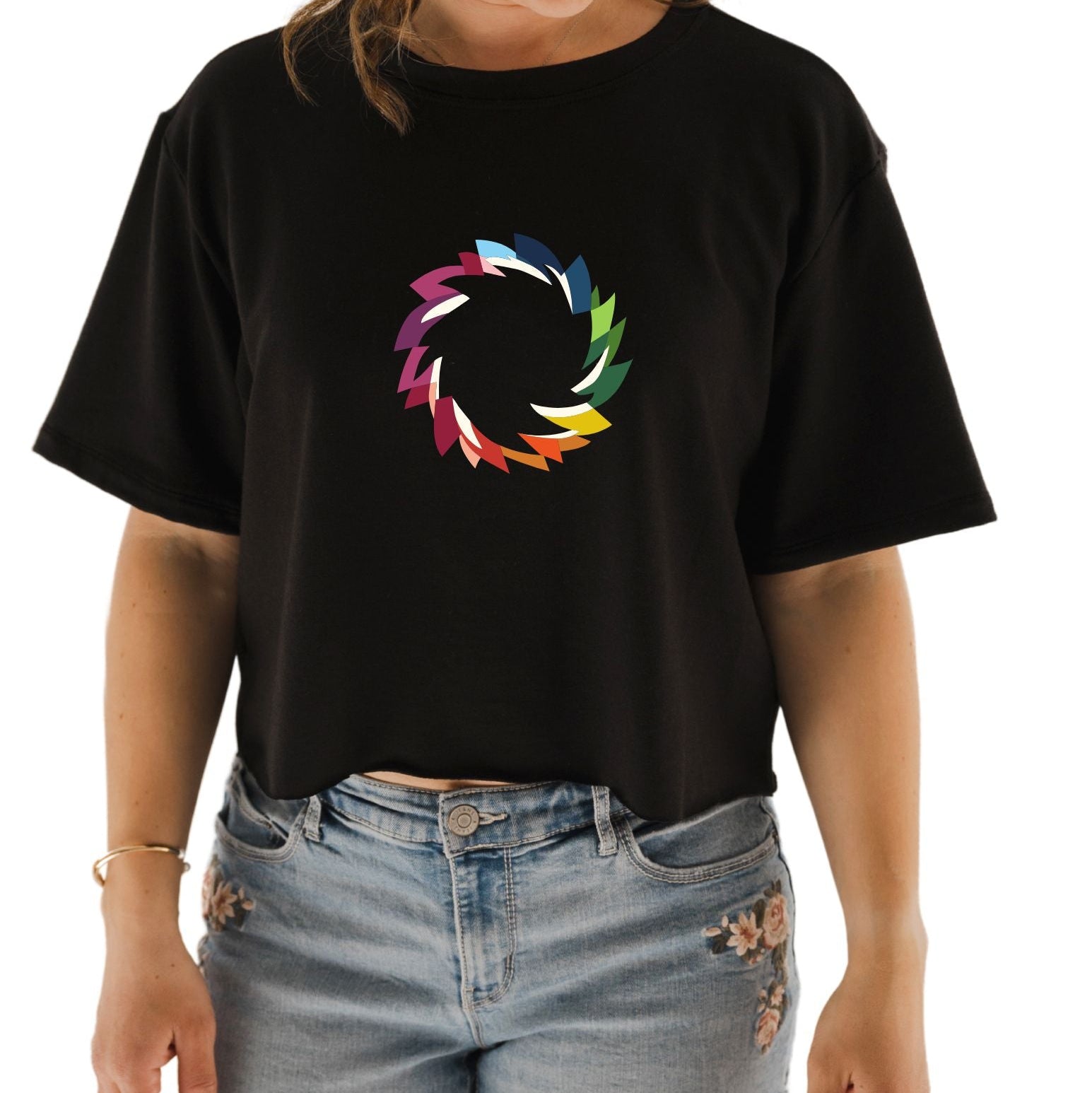 T-shirt Marie crop en bambou noir pour femme - Styliste Yogini