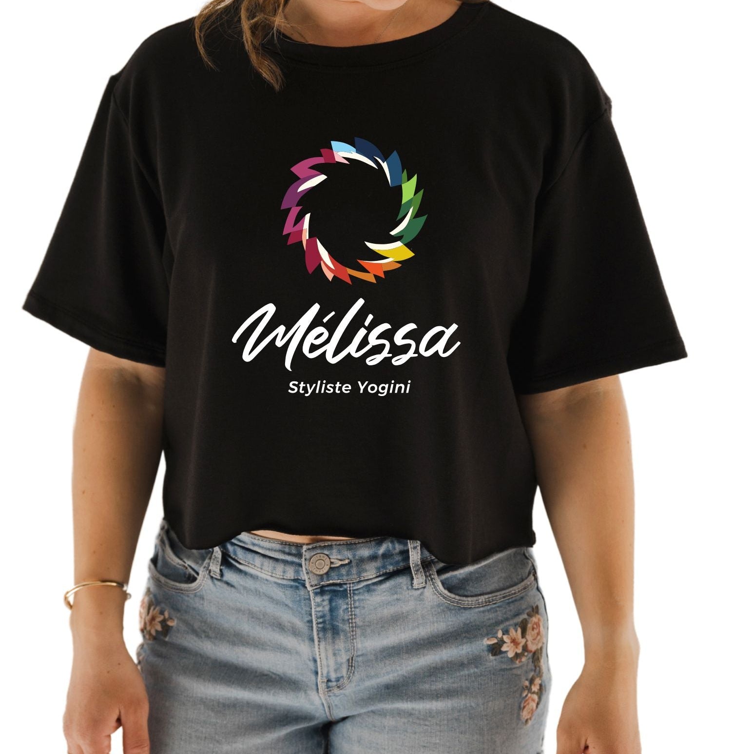 T-shirt Marie crop en bambou noir pour femme - Mélissa Styliste Yogini