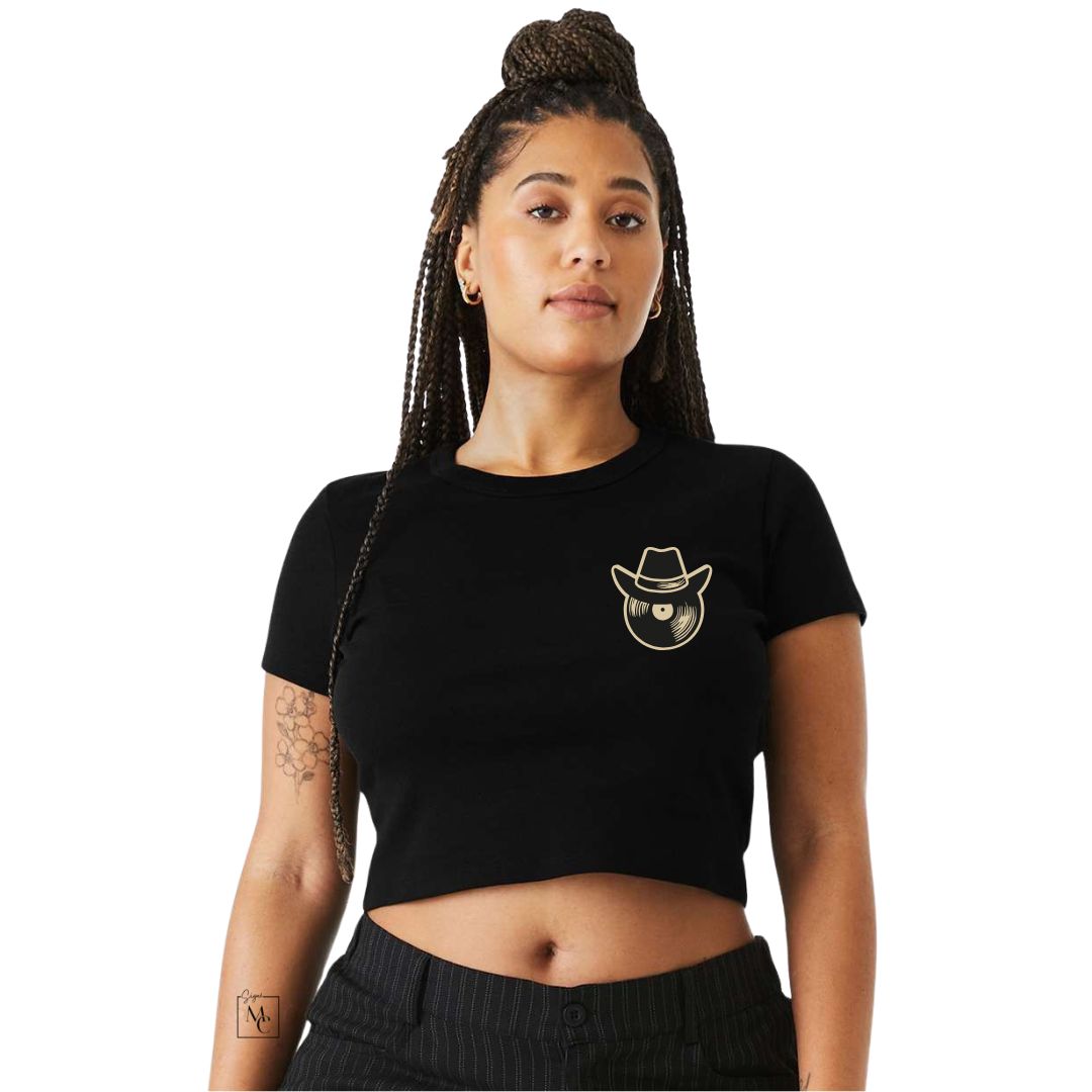 T-shirt crop Bella Beats&Boots en micro-rib noir pour femme