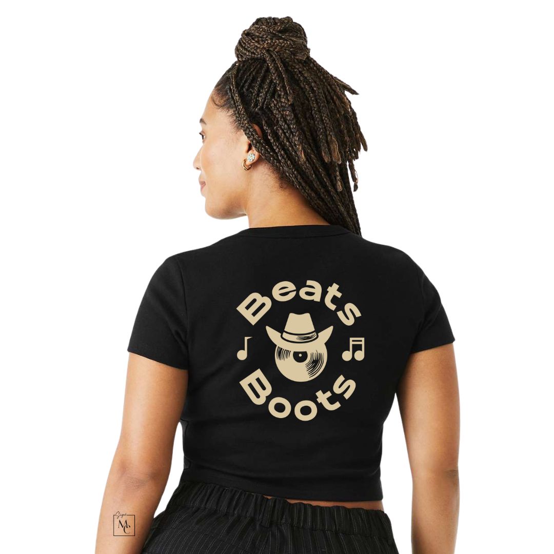 T-shirt crop Bella Beats&Boots en micro-rib noir pour femme