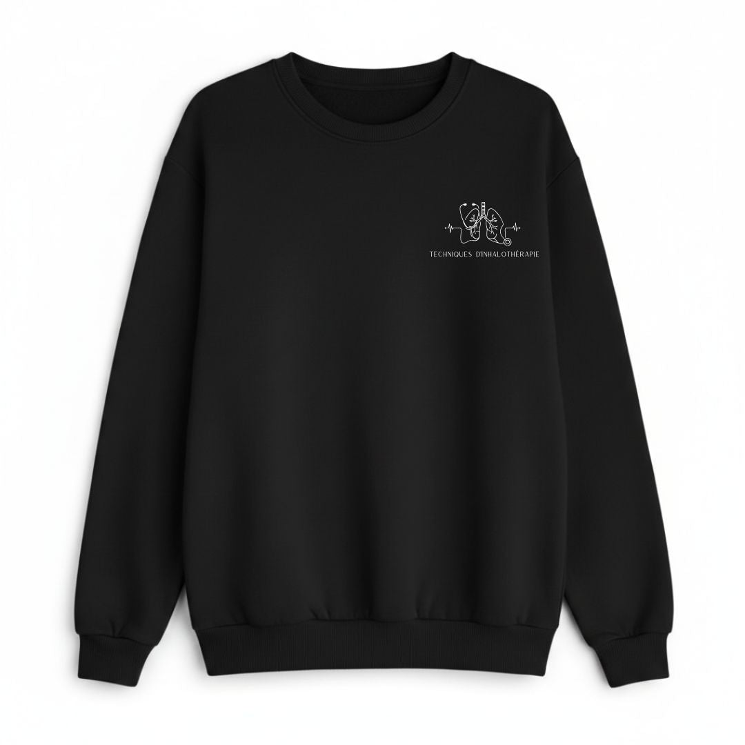 Crewneck unisexe prestige MomMe&Cie en bambou fleece - Noir | Techniques d'inhalothérapie