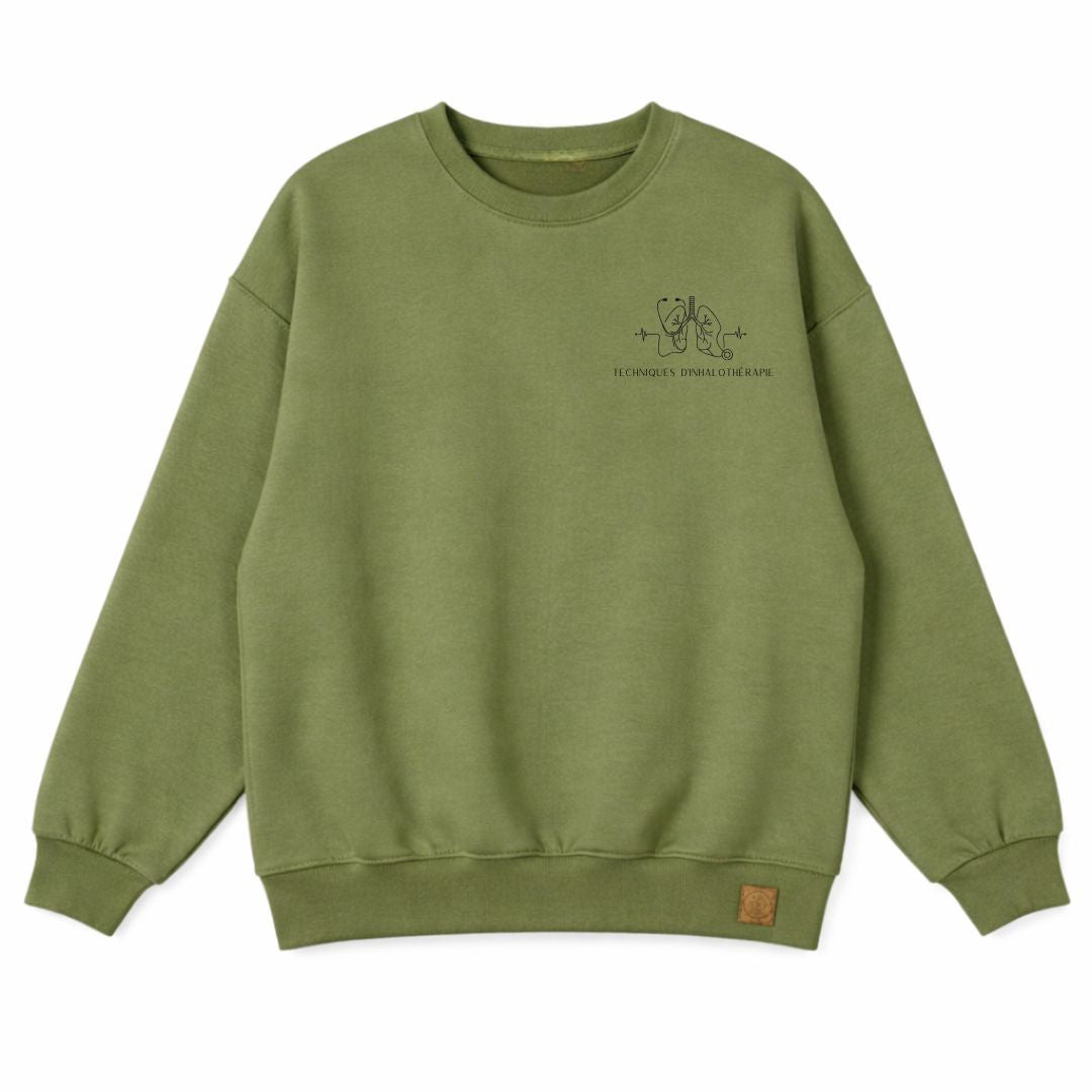 Crewneck femme prestige MomMe&Cie en bambou fleece - Vert «moss» | Techniques d'inhalothérapie