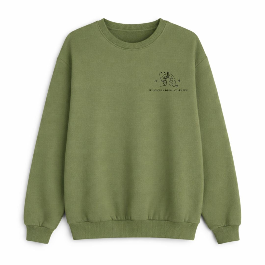 Crewneck unisexe prestige MomMe&Cie en bambou fleece - Vert «moss» | Techniques d'inhalothérapie