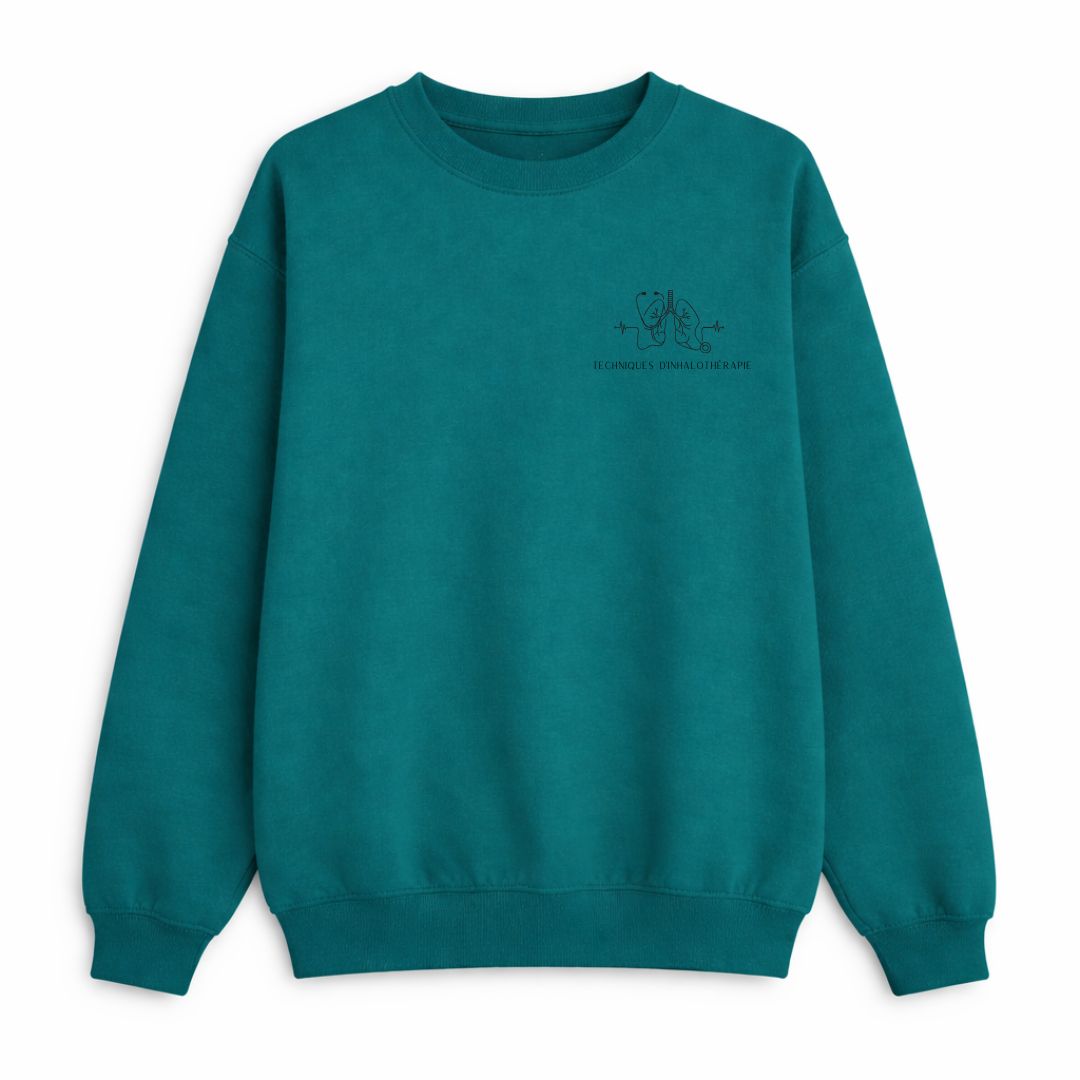 Crewneck unisexe prestige MomMe&Cie en bambou fleece - Bleu paon | Techniques d'inhalothérapie