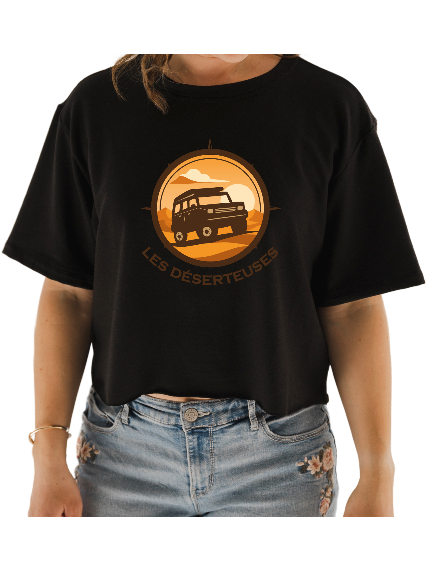 T-shirt Marie crop en bambou noir pour femme - Déserteuses