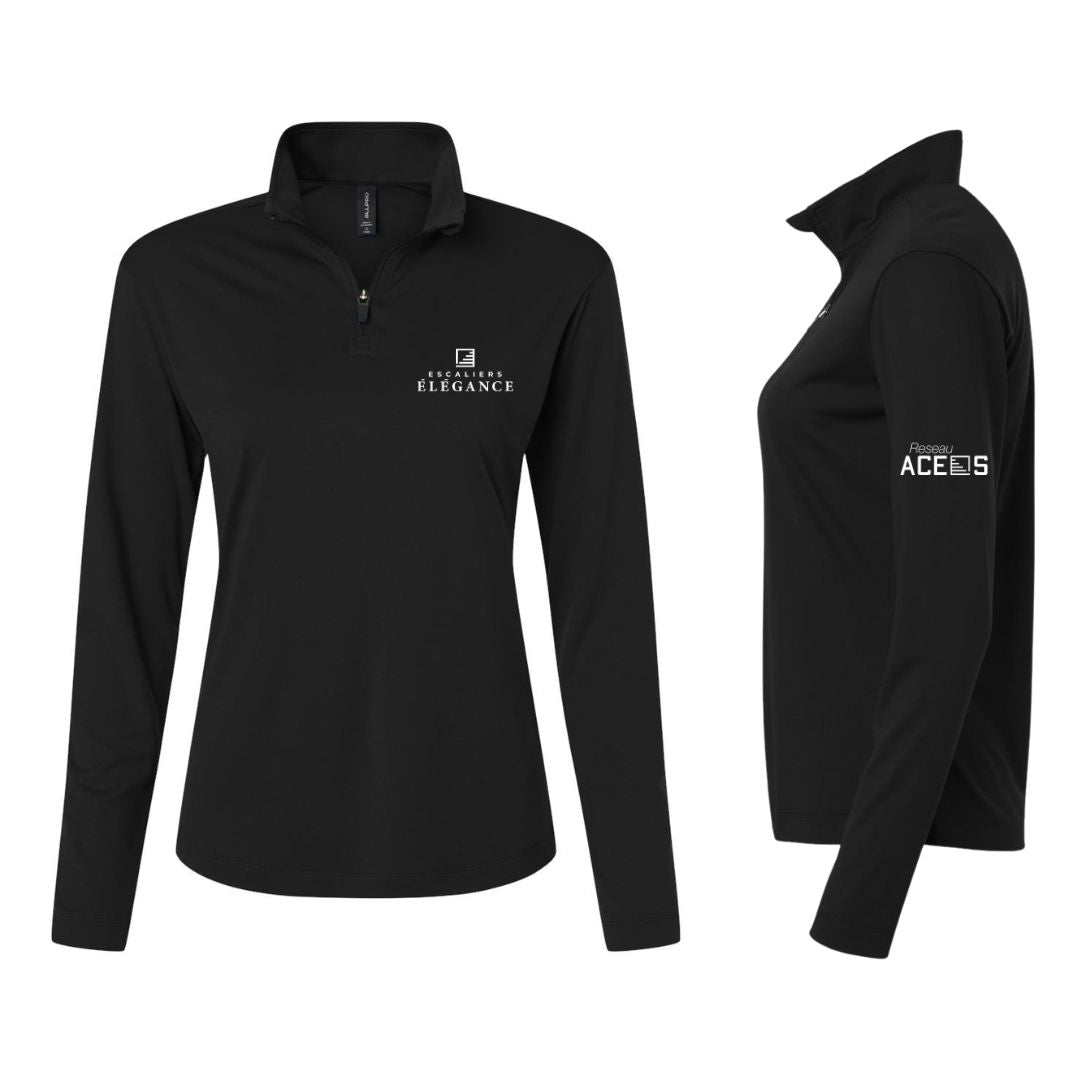 Polo manche longue demi-zip noir | Escaliers Élégance