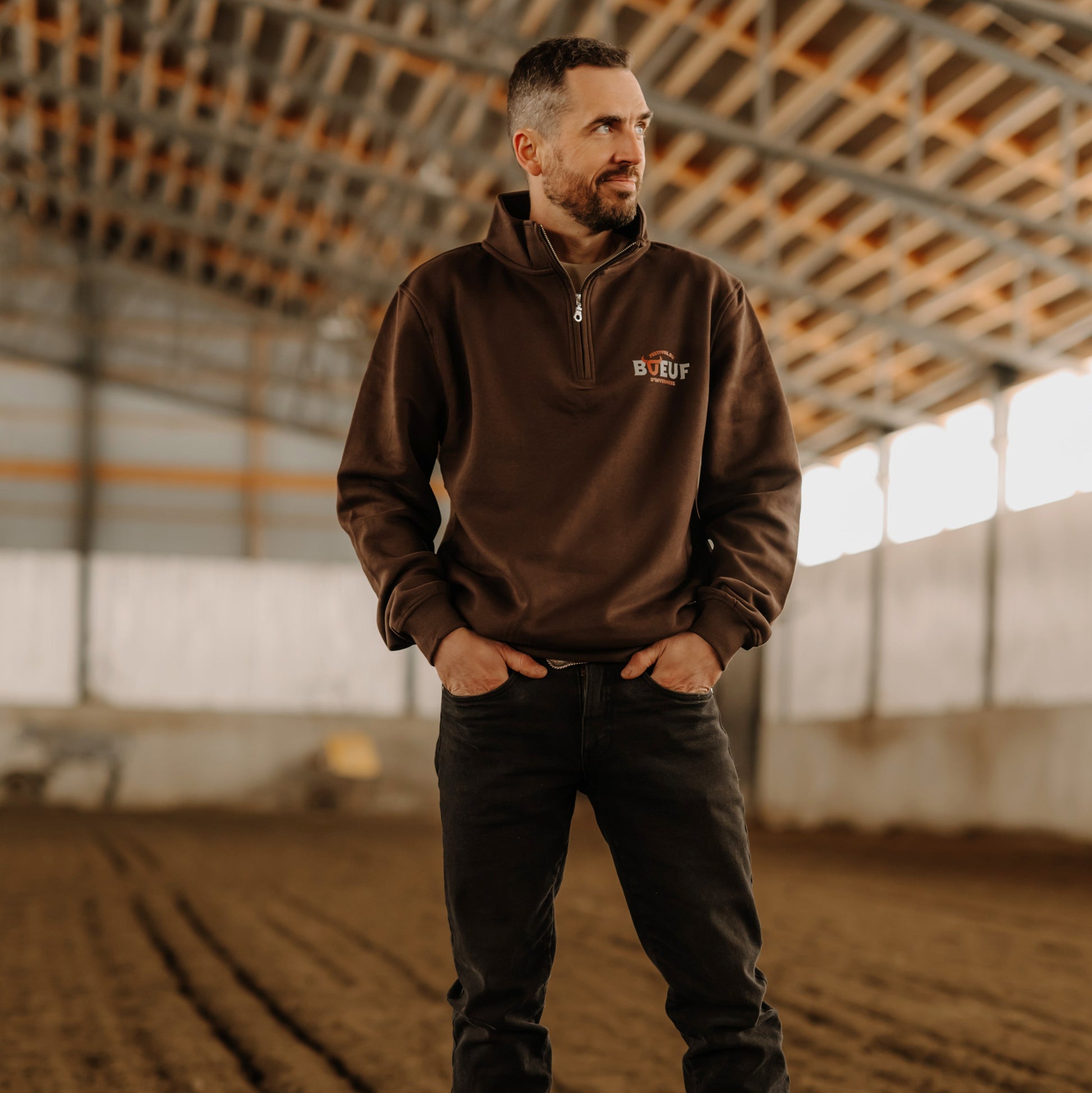 Hoodie à demi-zip unisexe brun pour adulte Festival du Boeuf d'Inverness