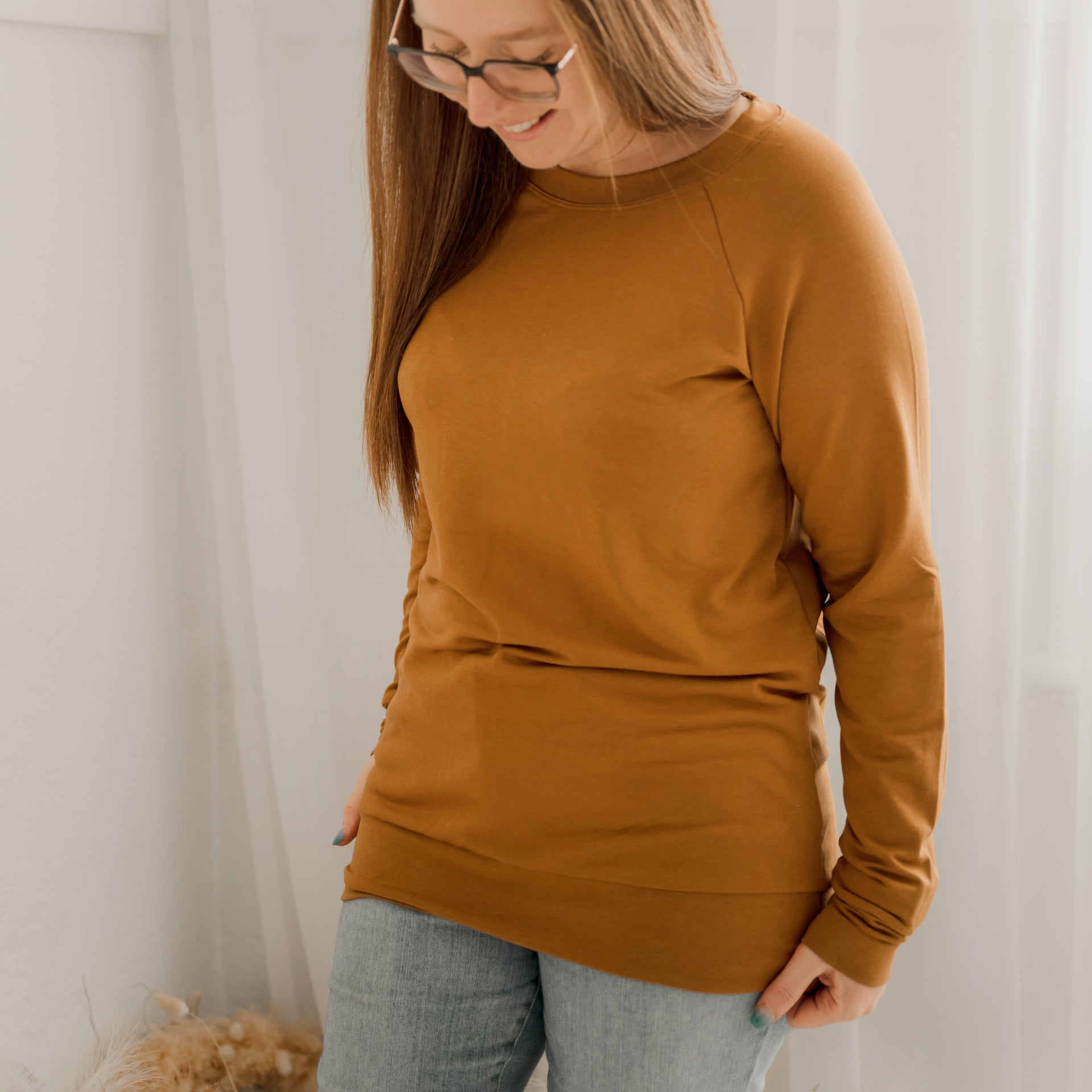 Chandail reglan femme prestige MomMe&Cie en bambou - Caramel