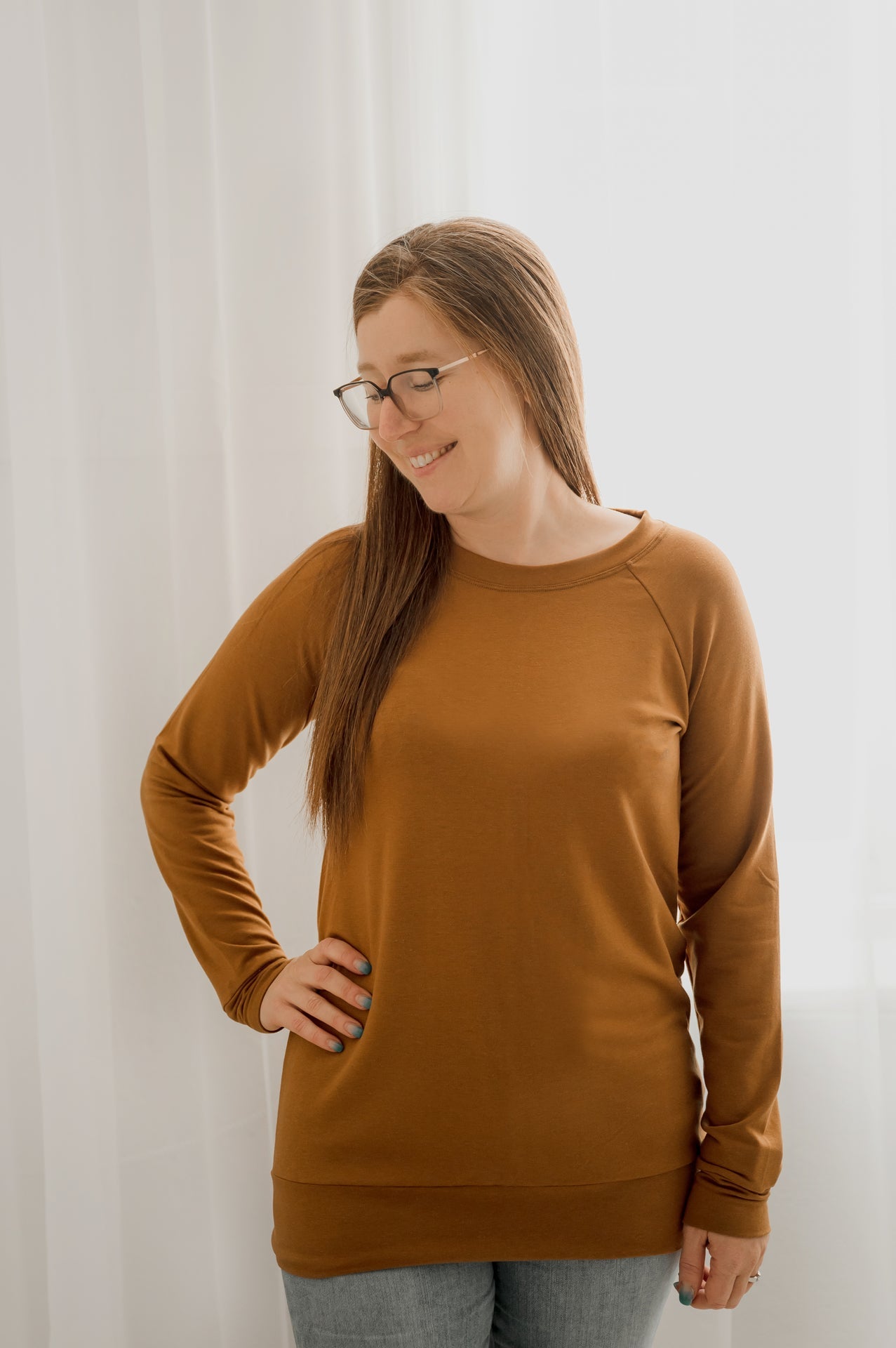 Chandail reglan femme prestige MomMe&Cie en bambou - Caramel