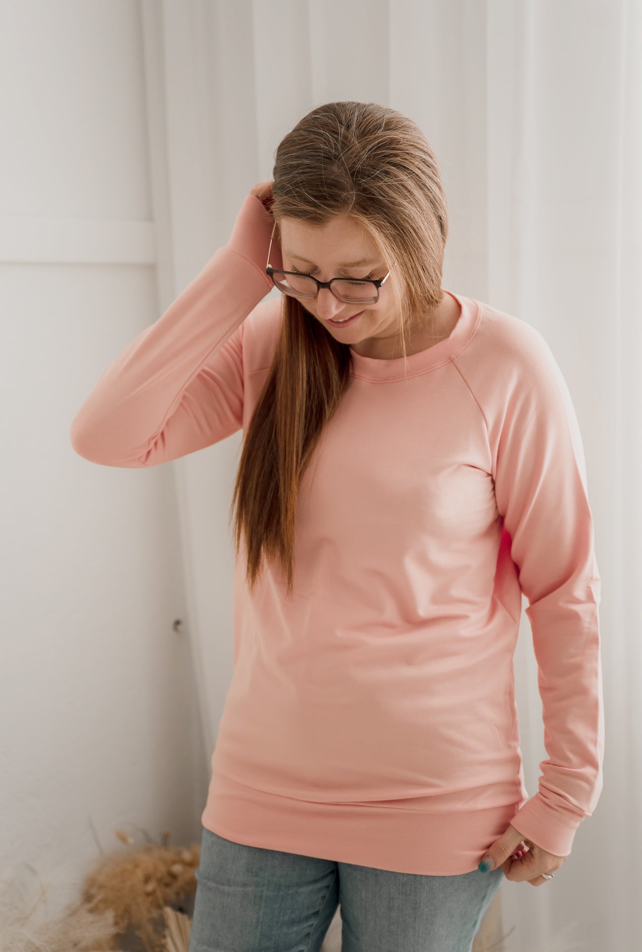 Chandail reglan femme prestige MomMe&Cie en bambou - Rose pêche