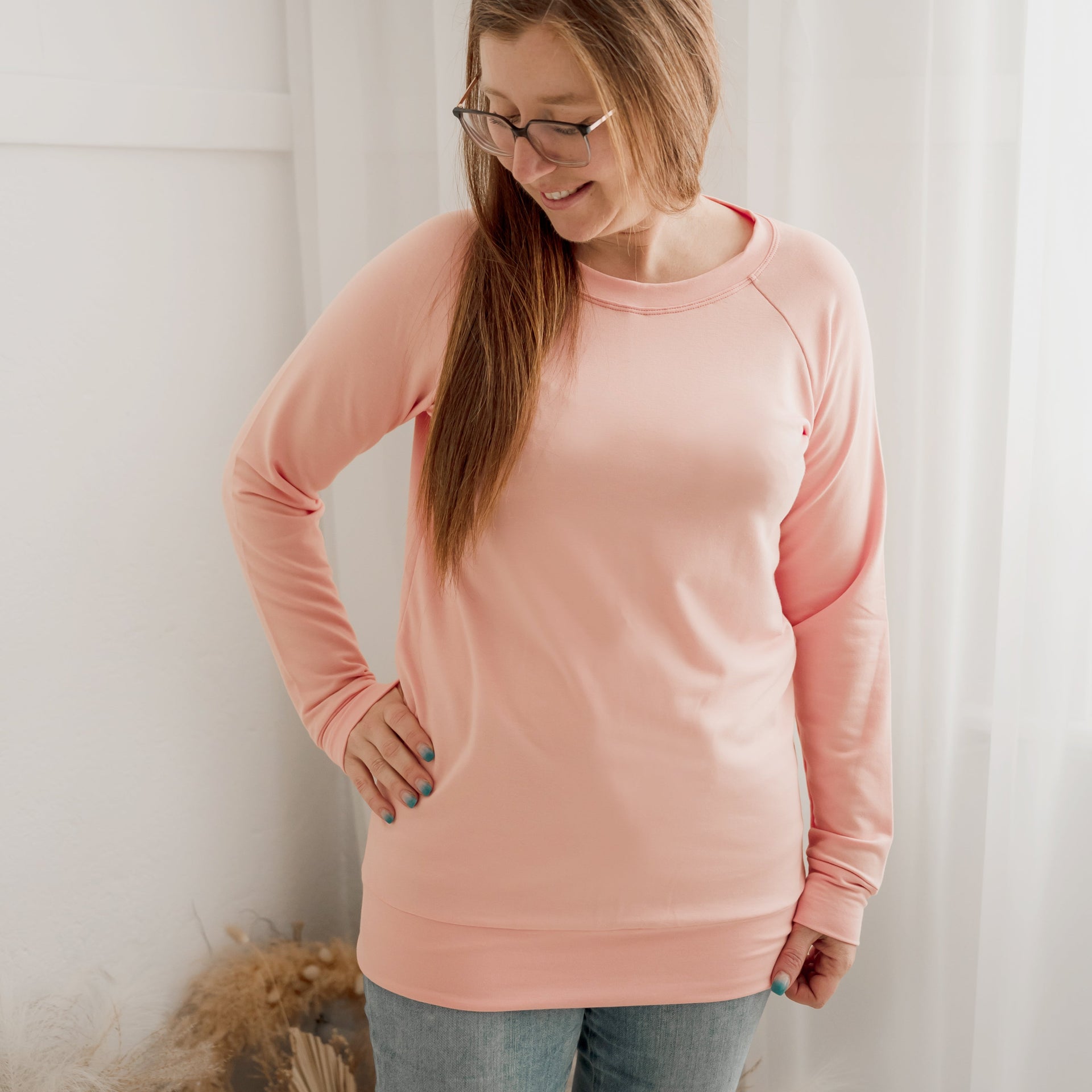 Chandail reglan femme prestige MomMe&Cie en bambou - Rose pêche