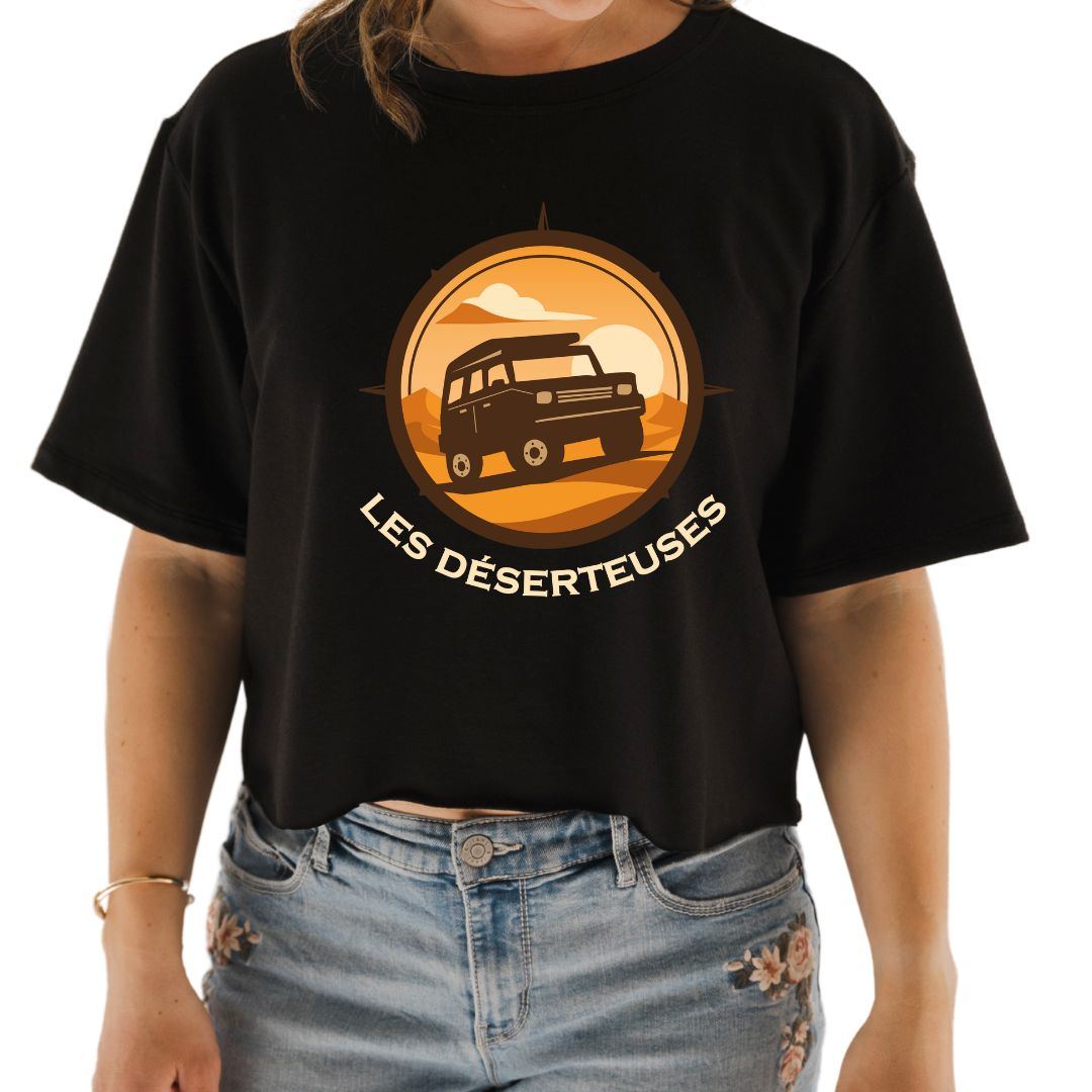 T-shirt Marie crop en bambou noir pour femme - Déserteuses (au centre)