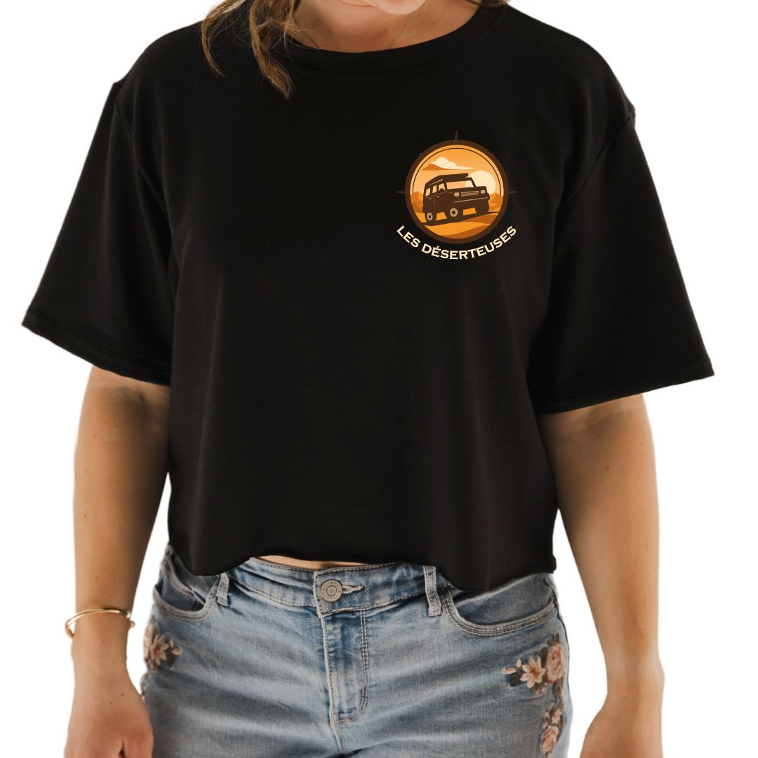 T-shirt Marie crop en bambou noir pour femme - Déserteuses (au coeur)