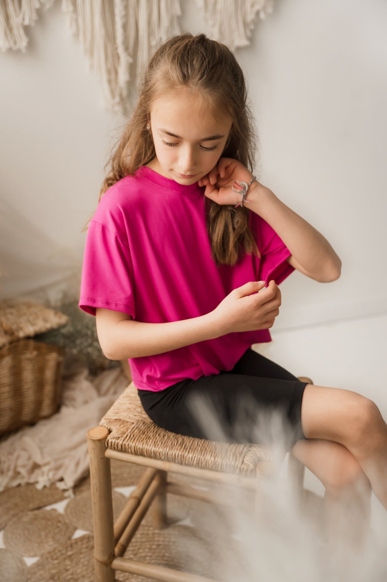 T-shirt crop enfant prestige MomMe&Cie en bambou - Magenta
