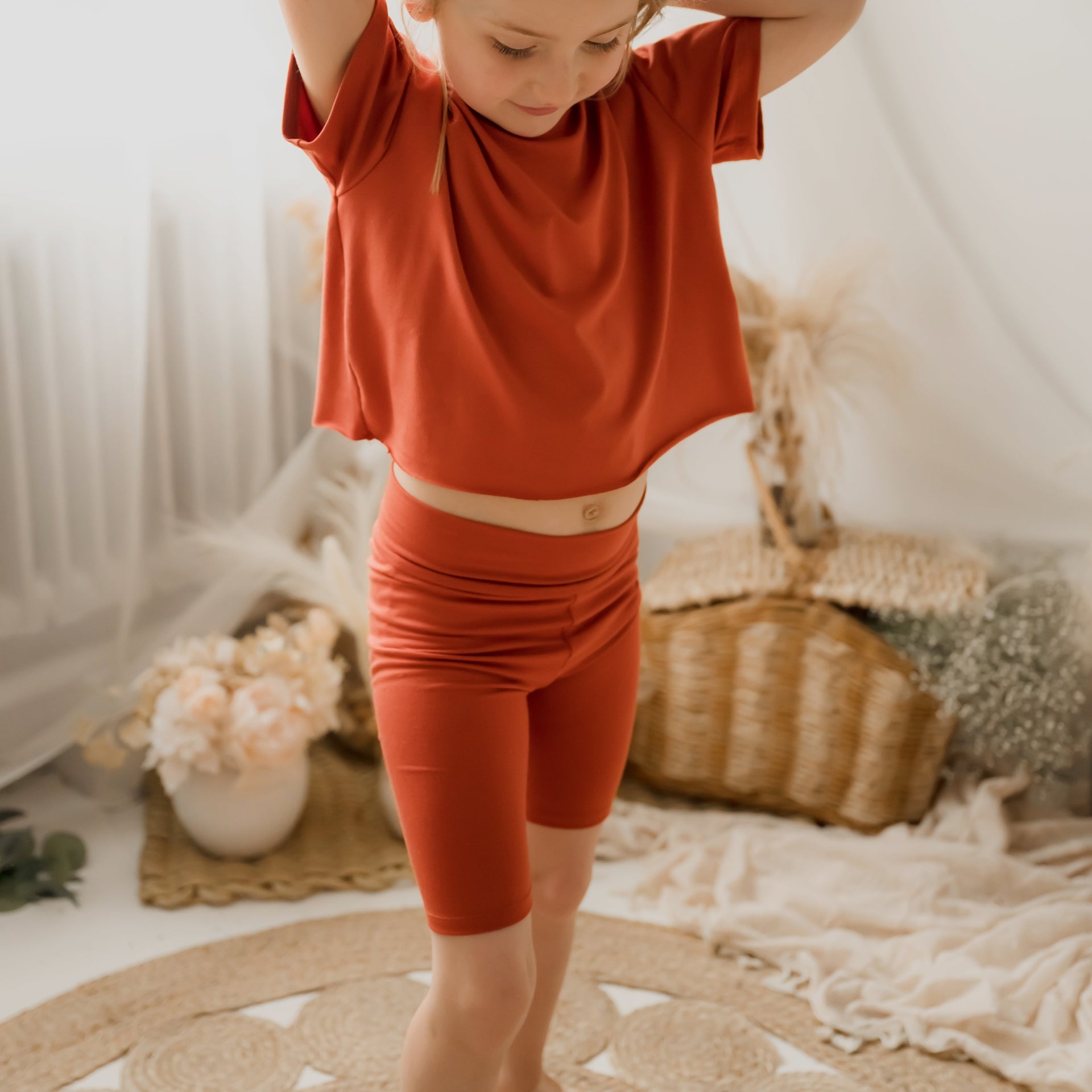 T-shirt crop enfant prestige MomMe&Cie en bambou - Orangé