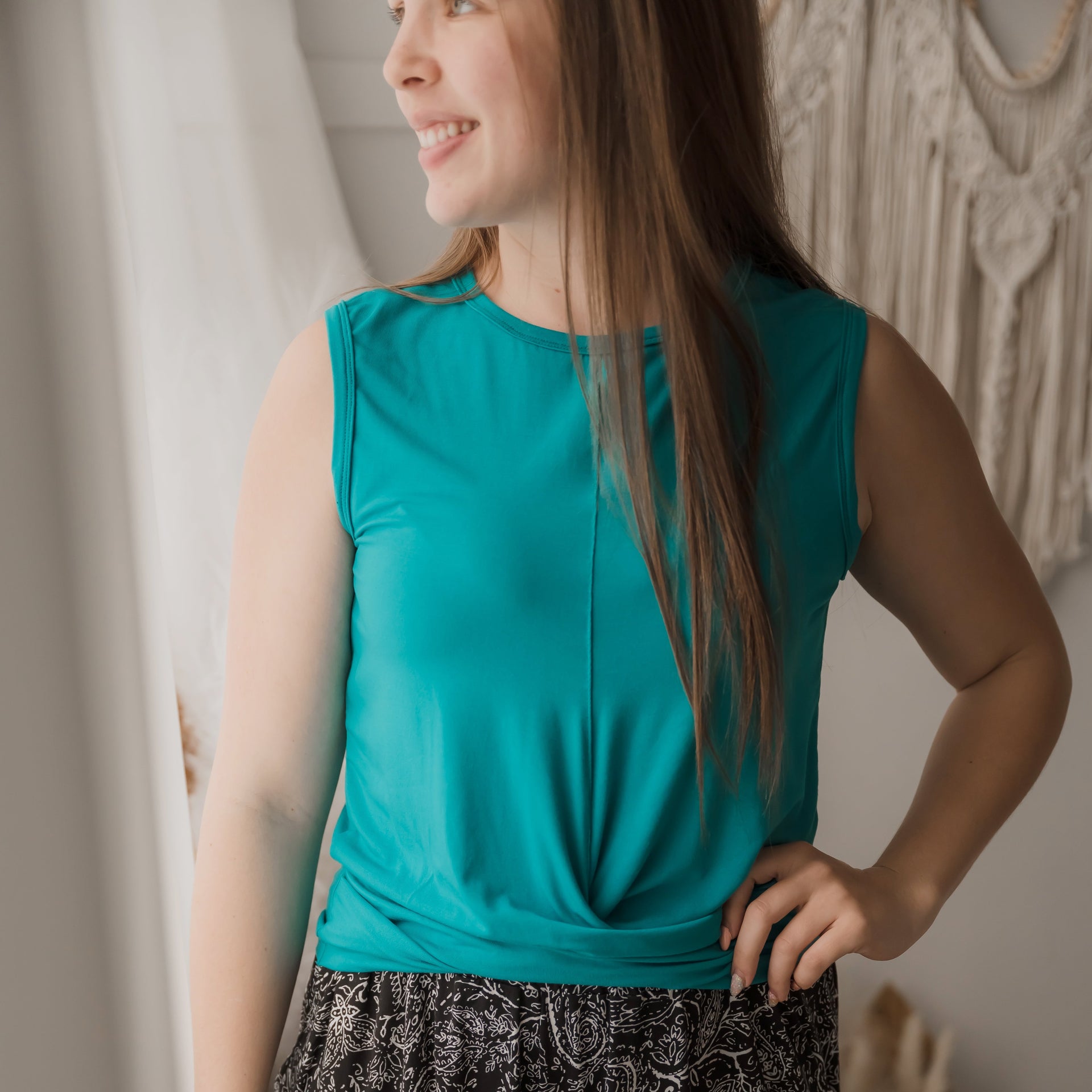 Camisole crop femme prestige MomMe&Cie en bambou - Bleu azur