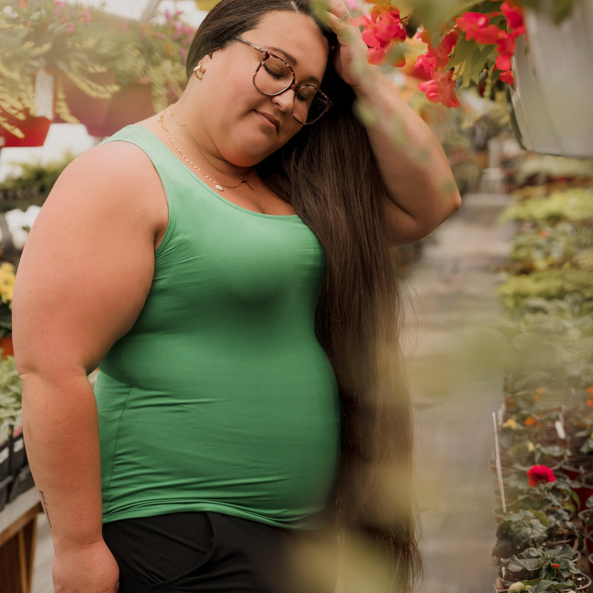 Camisole longue femme prestige MomMe&Cie en bambou - Vert trèfle