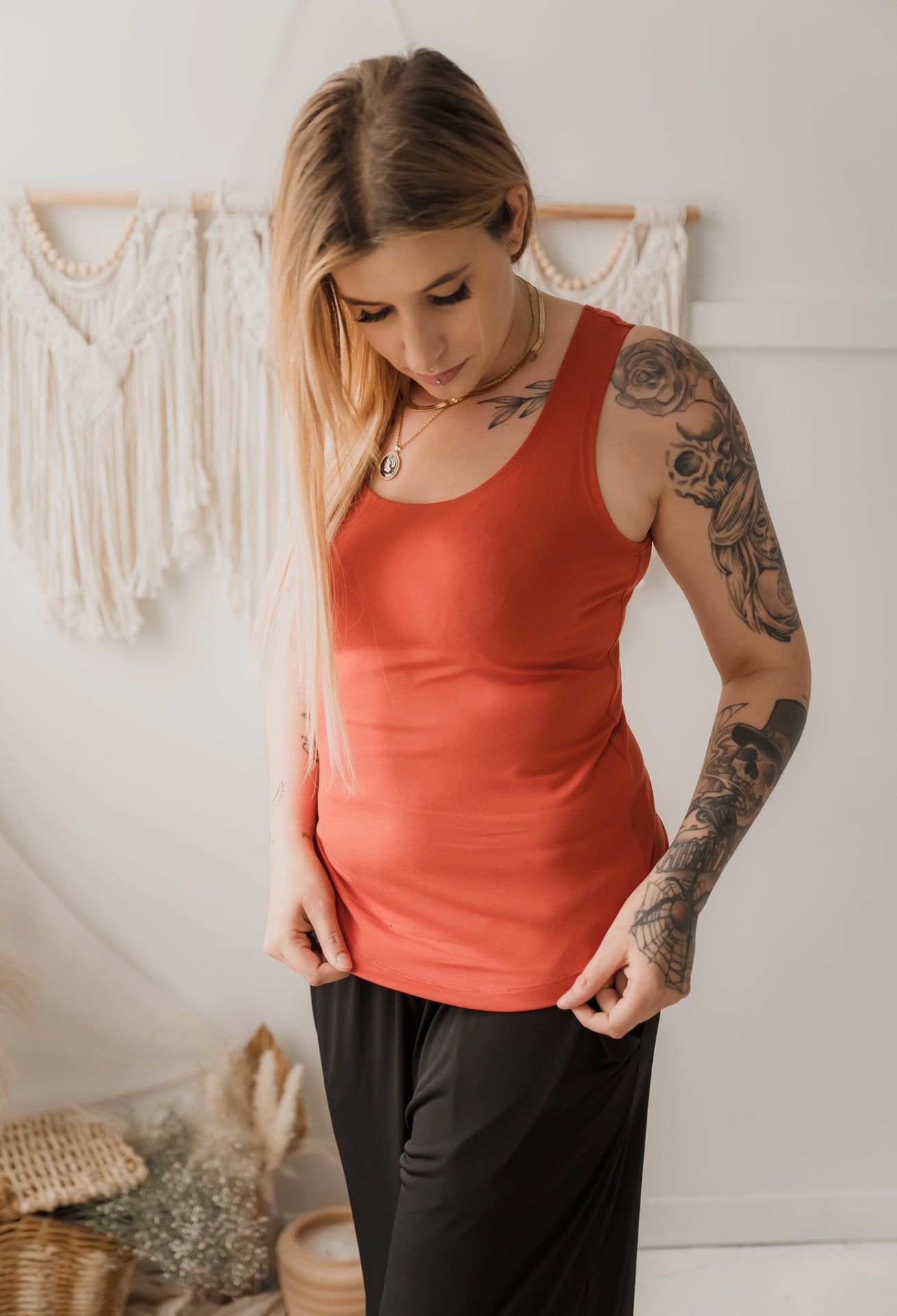 Camisole longue femme prestige MomMe&Cie en bambou - Orangé