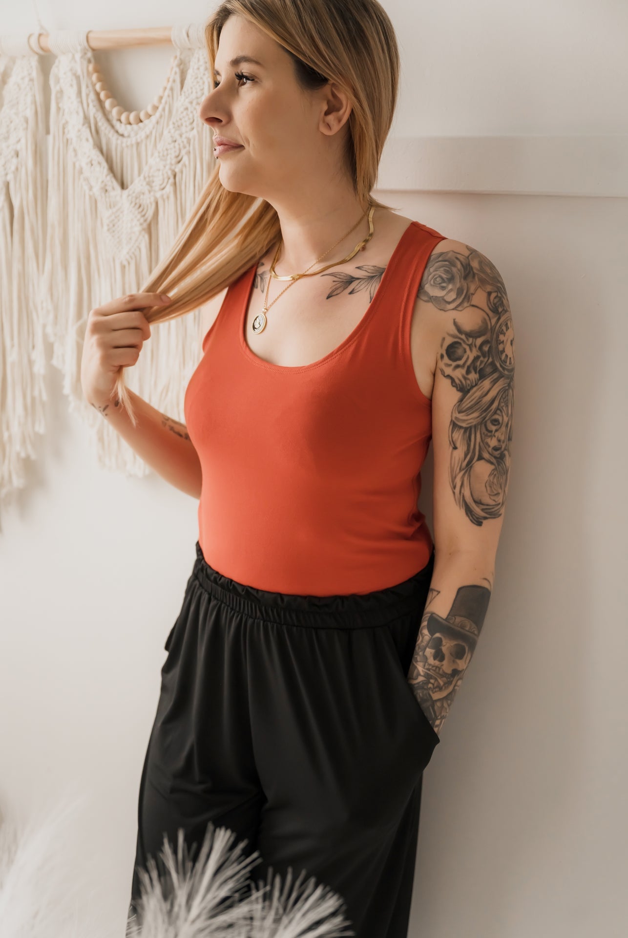 Camisole longue femme prestige MomMe&Cie en bambou - Orangé