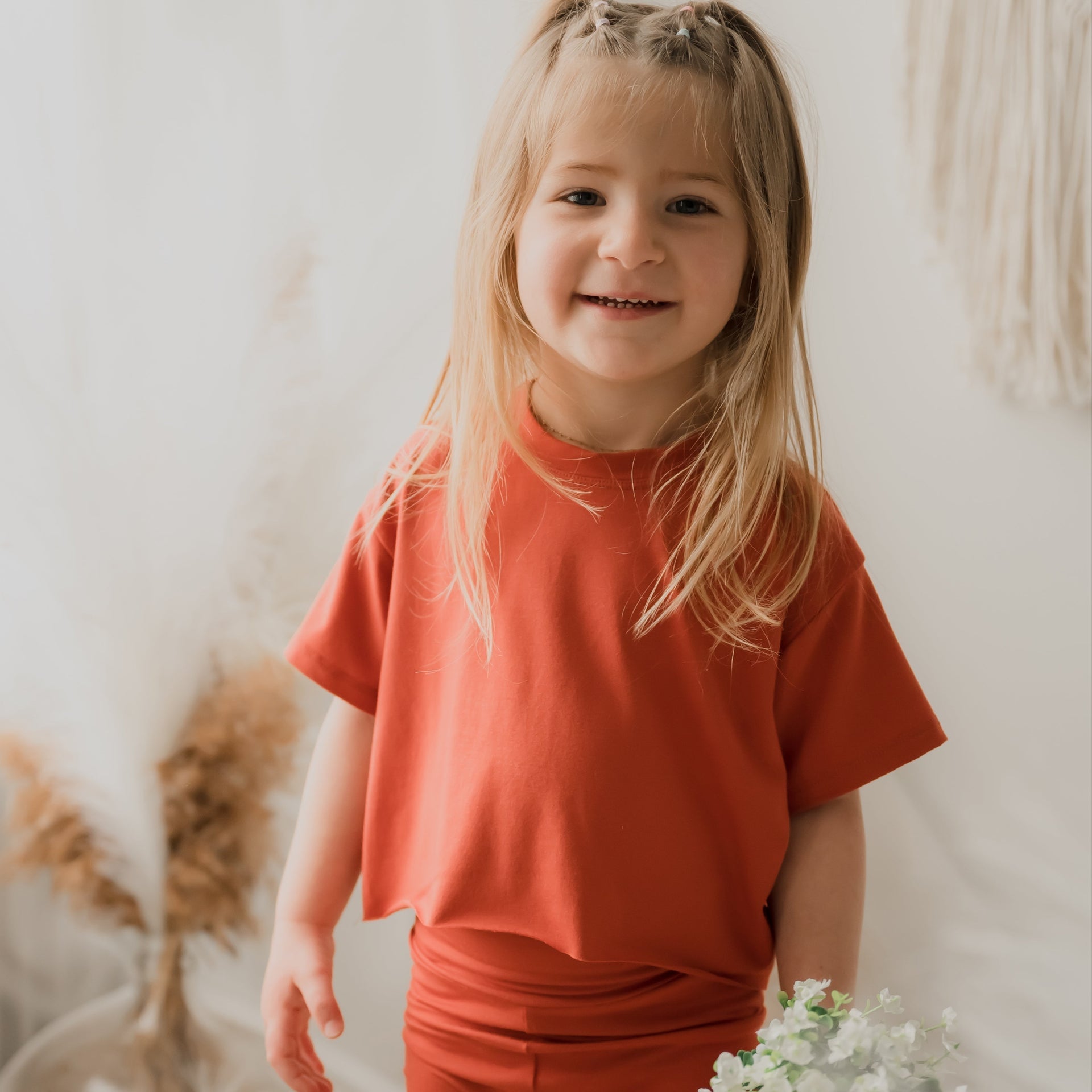 T-shirt crop enfant prestige MomMe&Cie en bambou - Orangé
