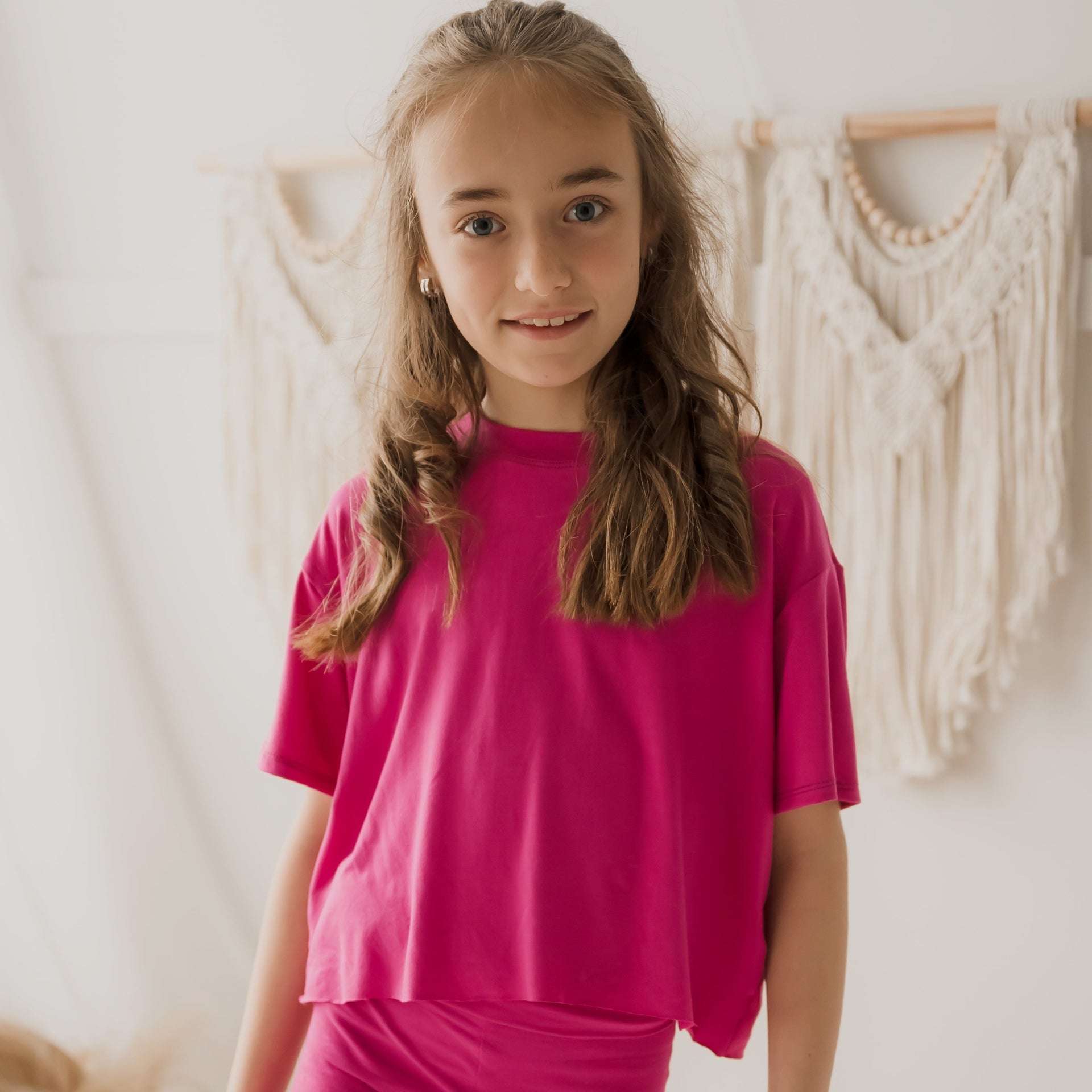 T-shirt crop enfant prestige MomMe&Cie en bambou - Magenta