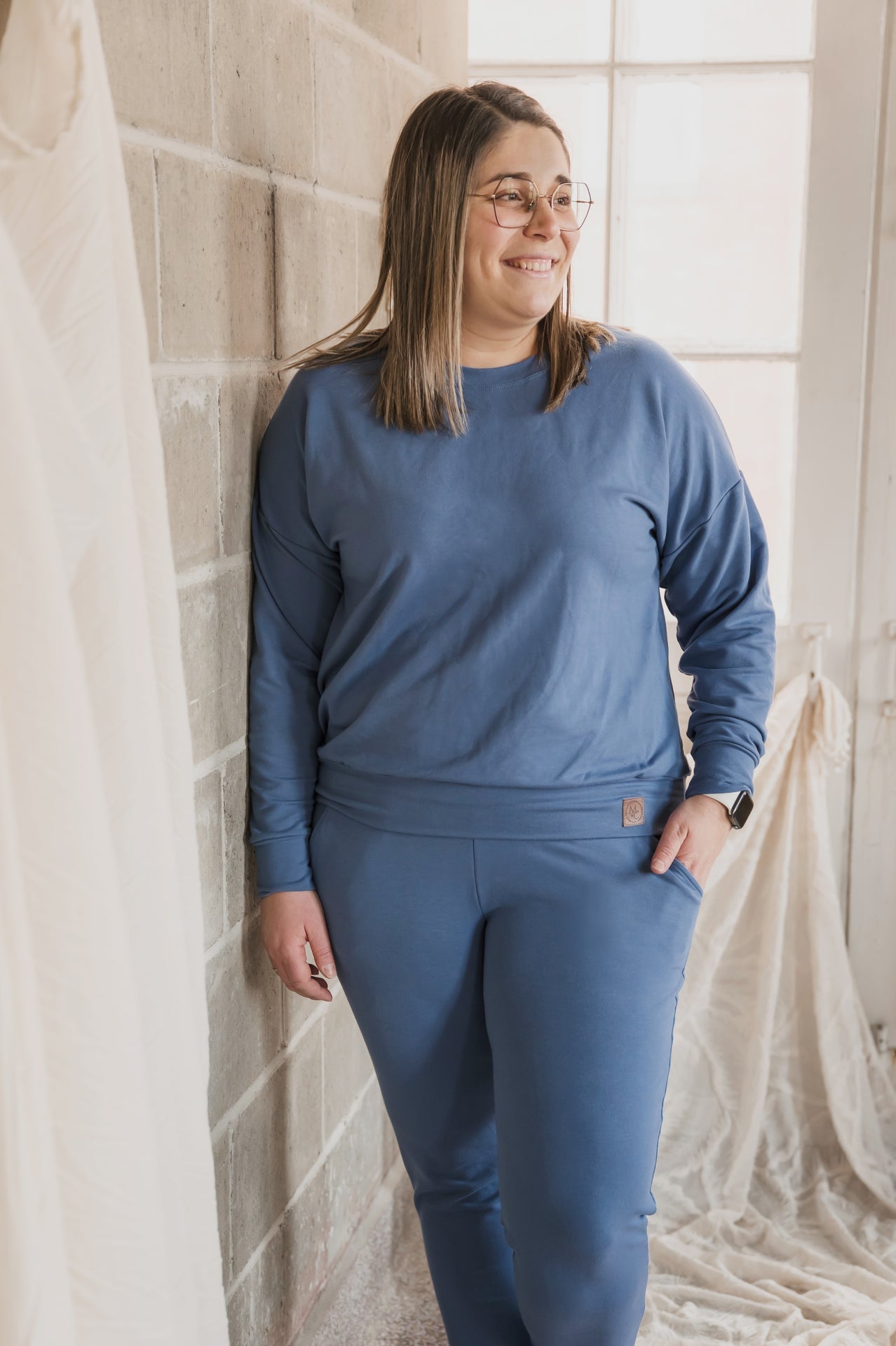 Crewneck femme prestige MomMe&Cie en bambou - Bleu acier