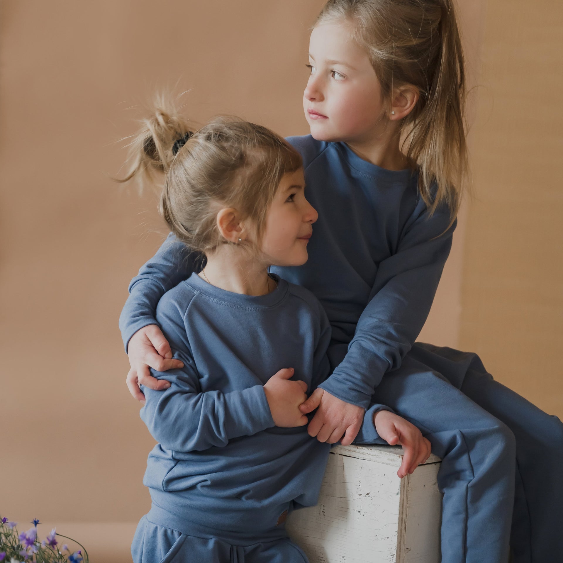 Crewneck enfant prestige MomMe&Cie en bambou - Bleu acier