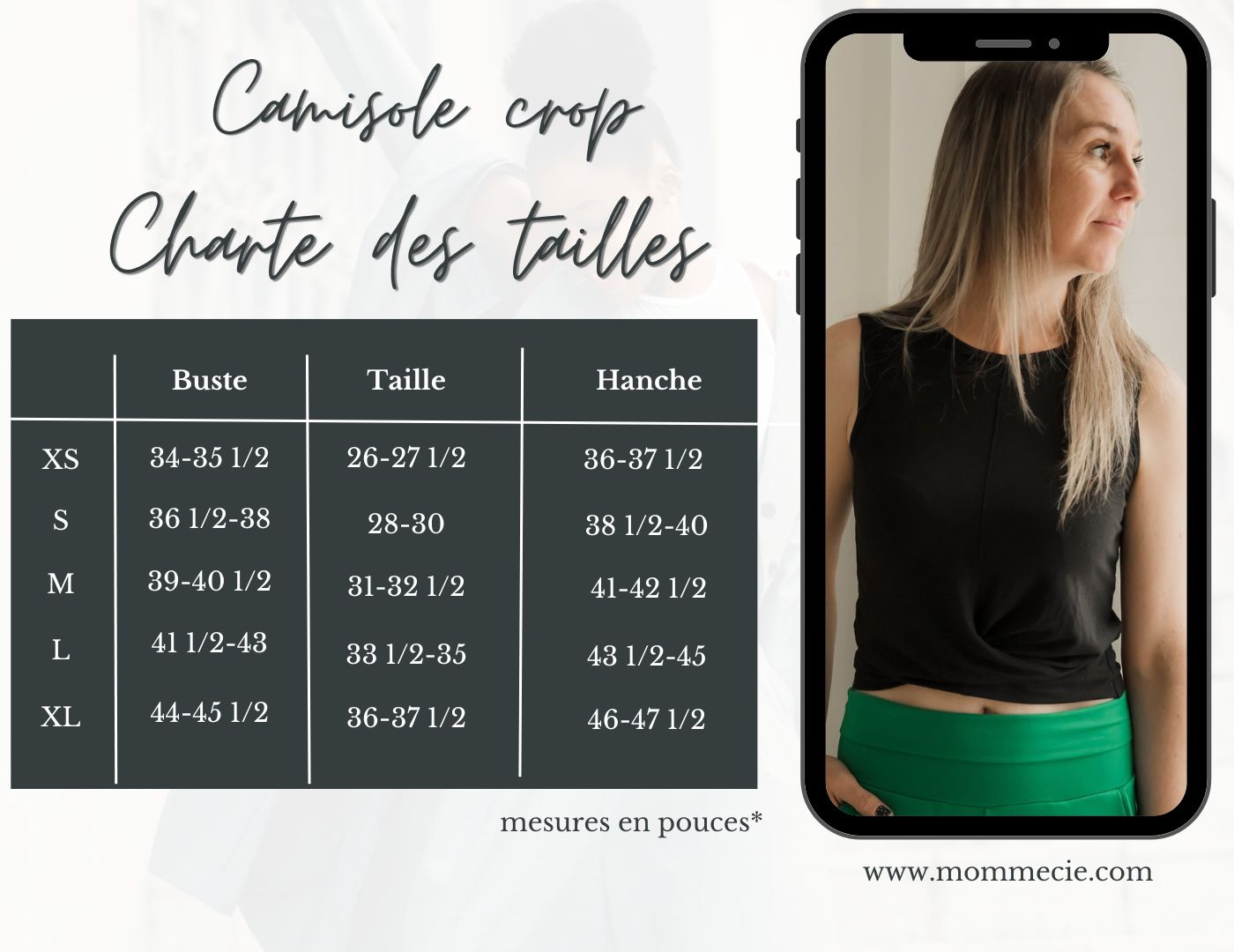 Camisole crop femme prestige MomMe&Cie en bambou - Noir. RETAIL