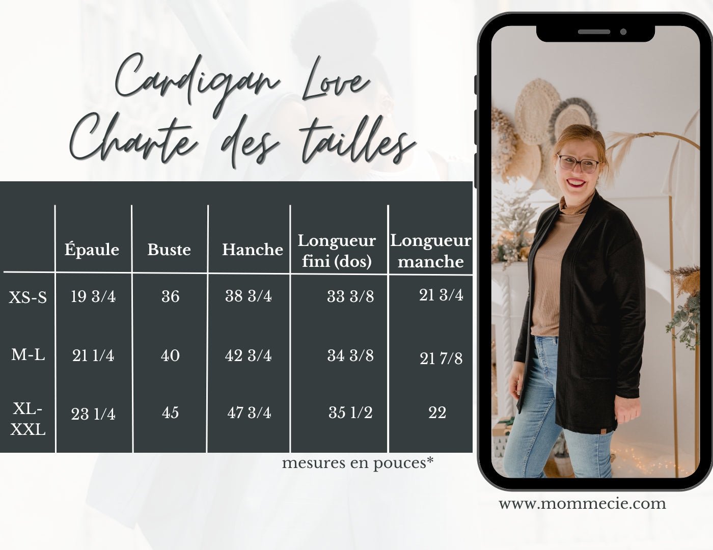 Cardigan Love avec poches pour femme en bambou noir. Idéal aussi pour la maternité - MomMe et Cie Inc.