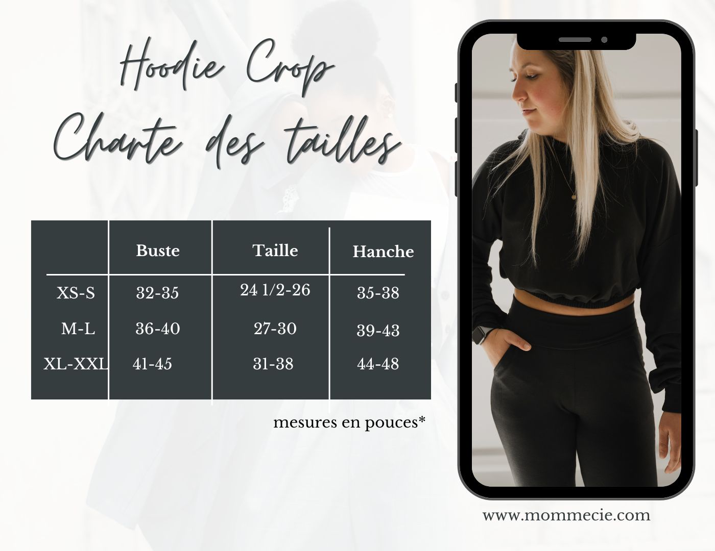 Hoodie crop prestige MomMe&Cie en bambou - Noir. RETAIL
