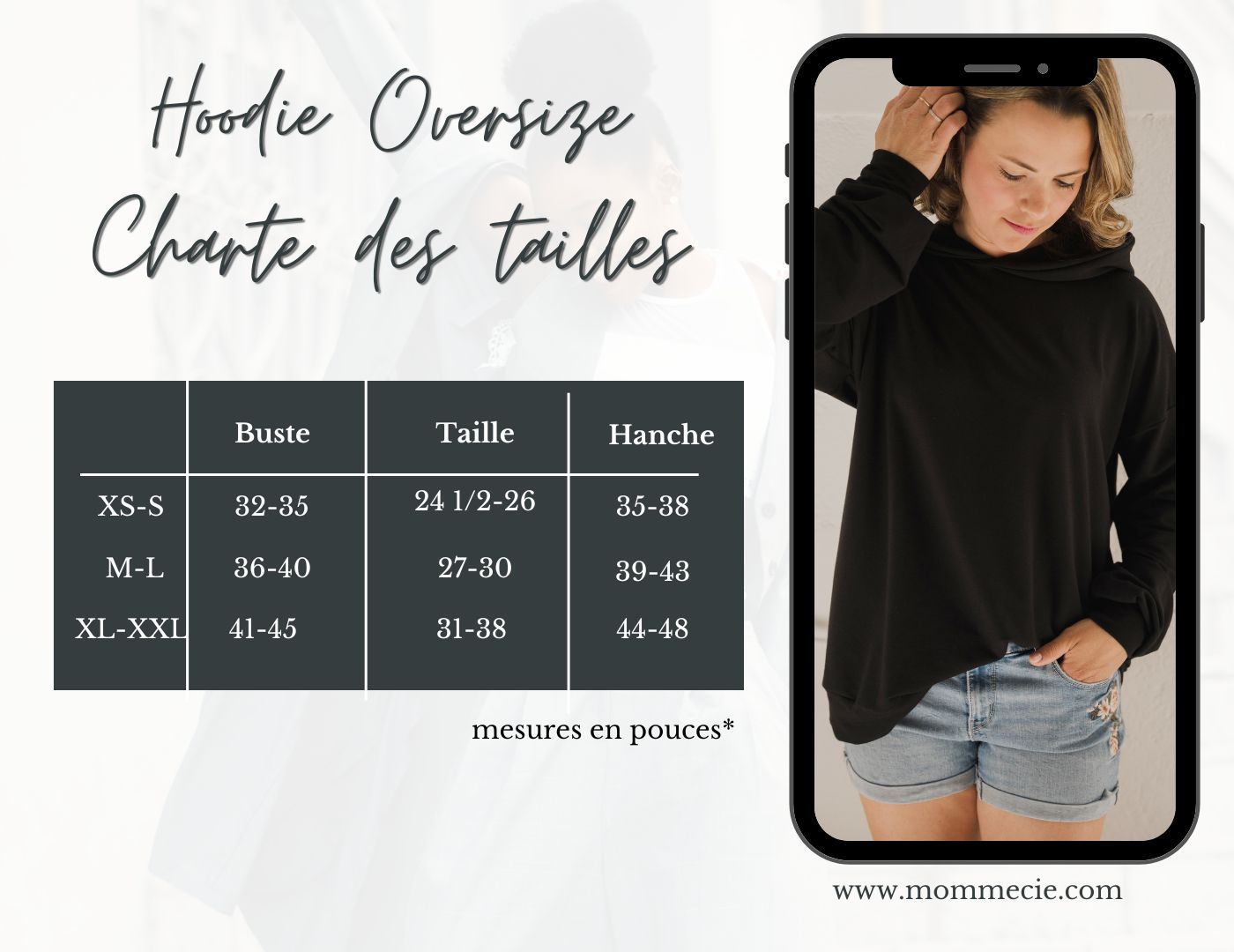 Hoodie oversize manche longue en bambou noir avec bande à la taille pour femme. RETAIL