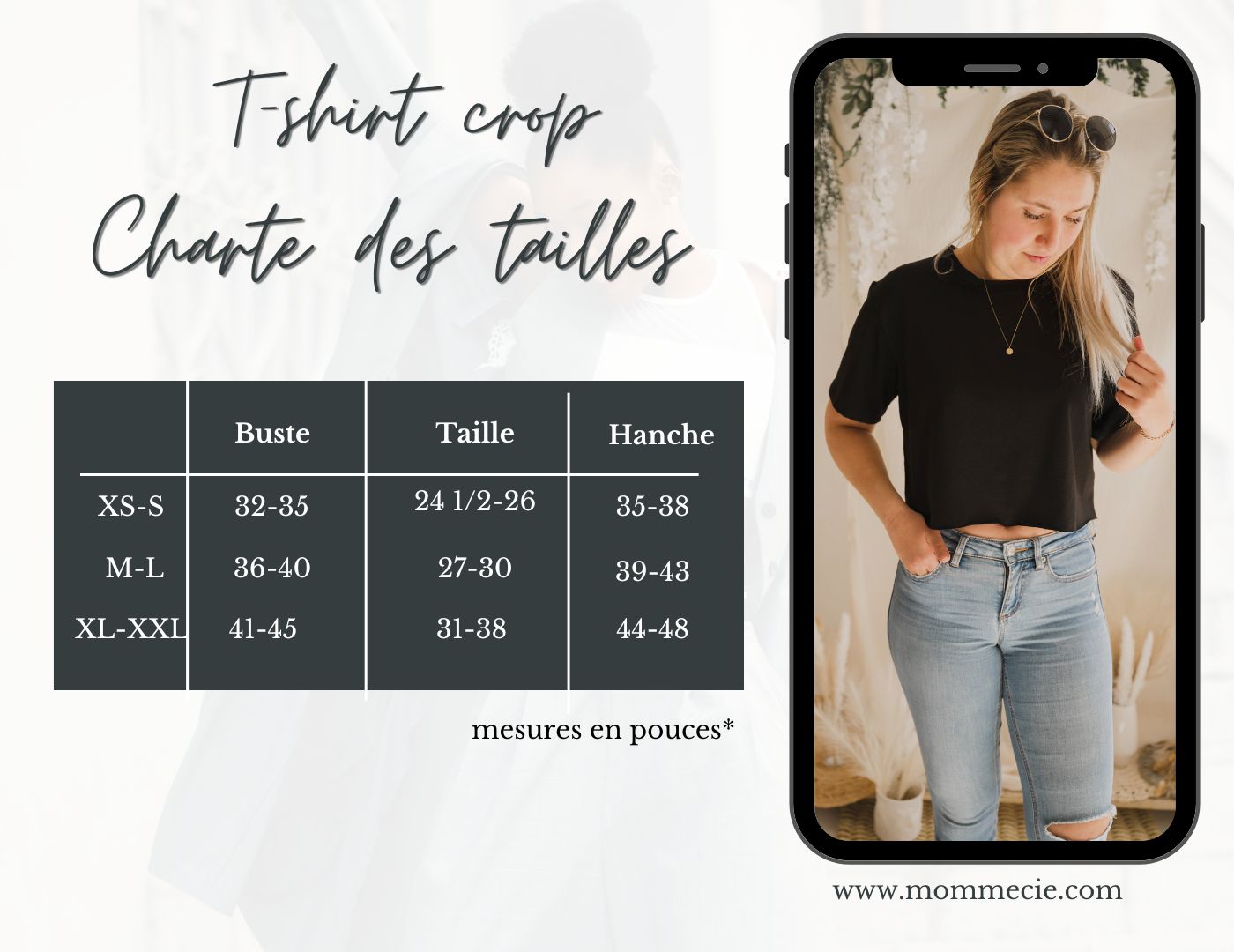T-shirt crop prestige MomMe&Cie en bambou - Noir. RETAIL