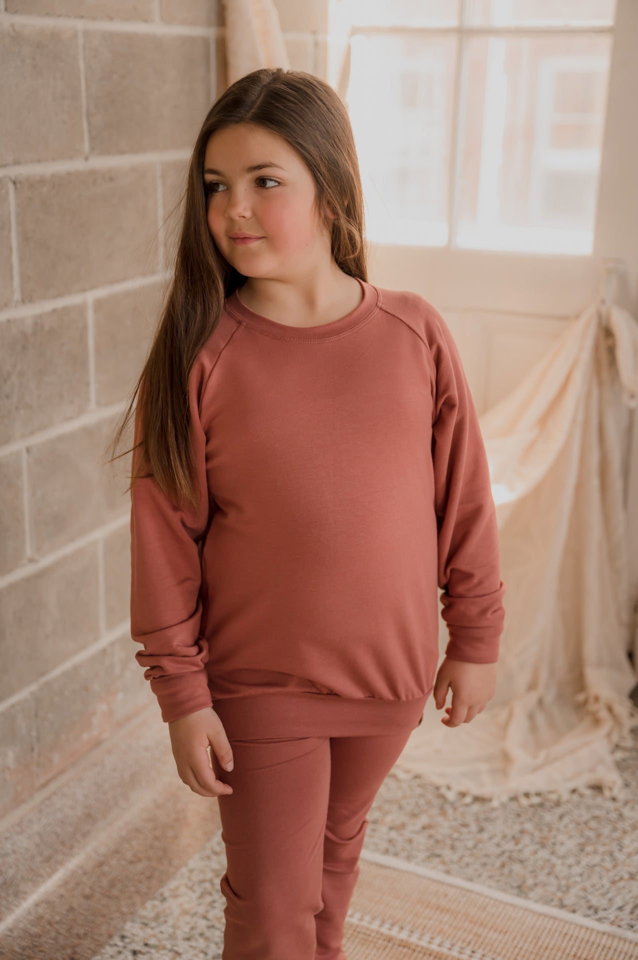 Crewneck enfant prestige MomMe&Cie en bambou - Rose brique
