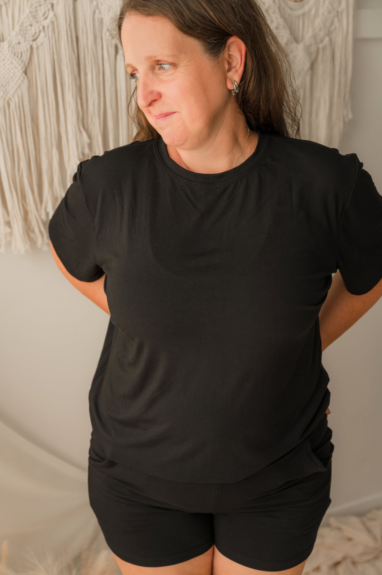 T-shirt Marie crop en bambou noir pour femme