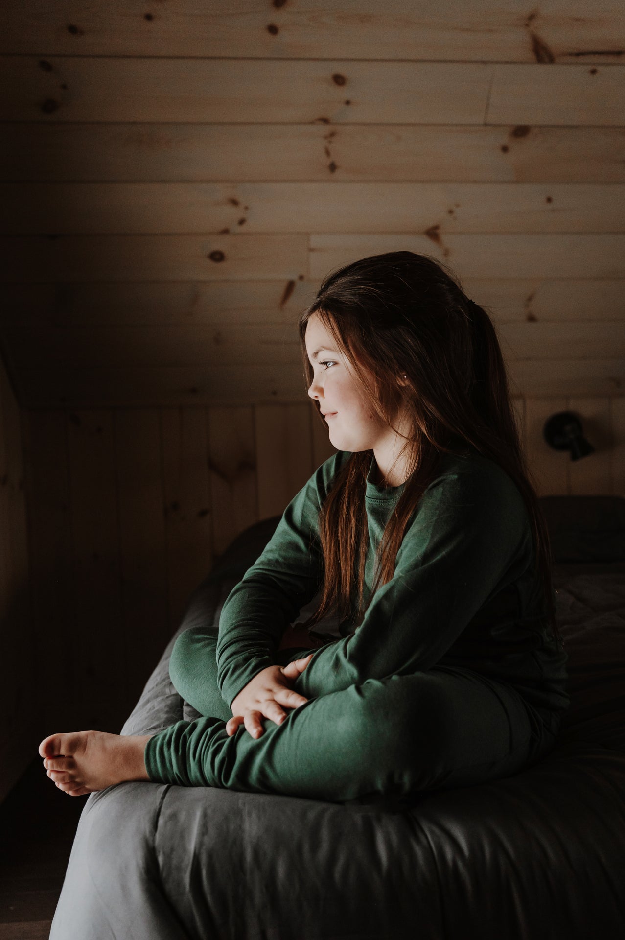 Chandail reglan Camille enfant avec poche vert forêt