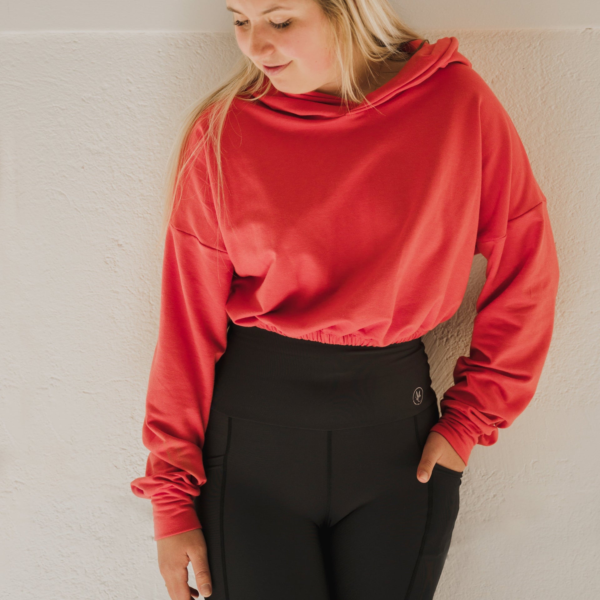 Hoodie crop prestige MomMe&Cie en bambou - Corail