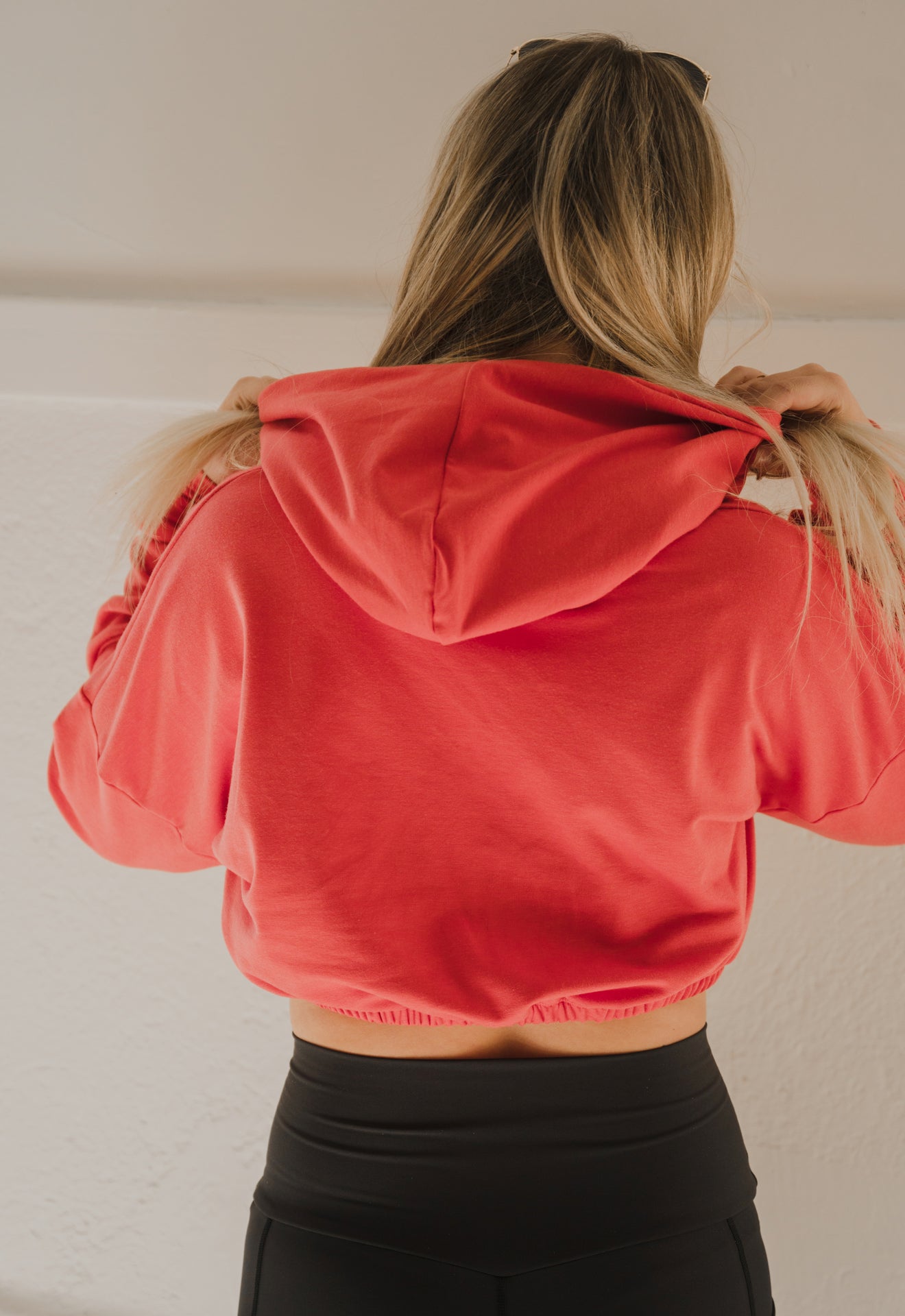 Hoodie crop prestige MomMe&Cie en bambou - Corail