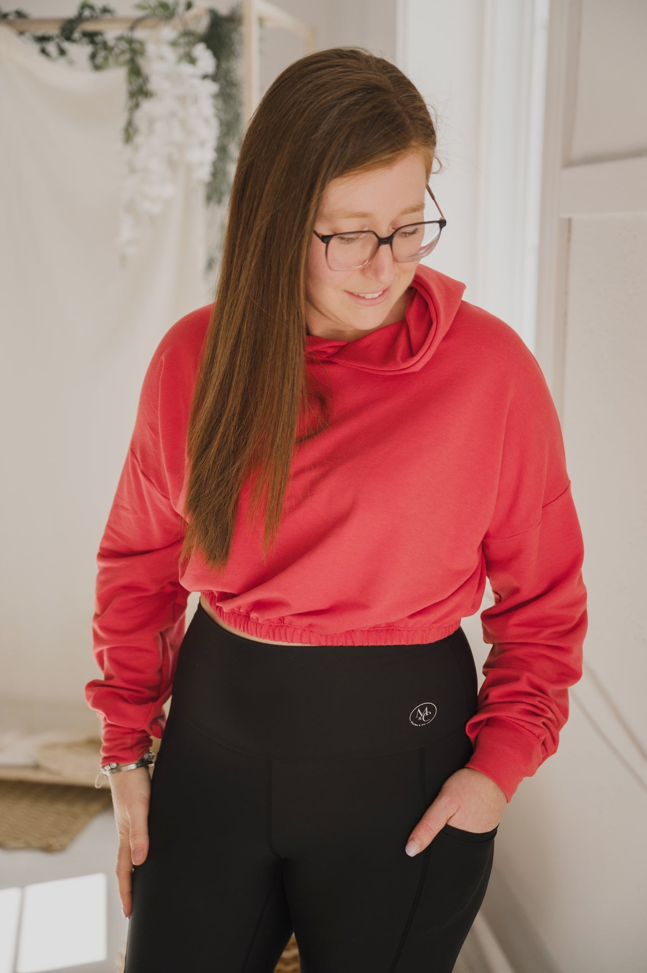 Hoodie crop prestige MomMe&Cie en bambou - Corail