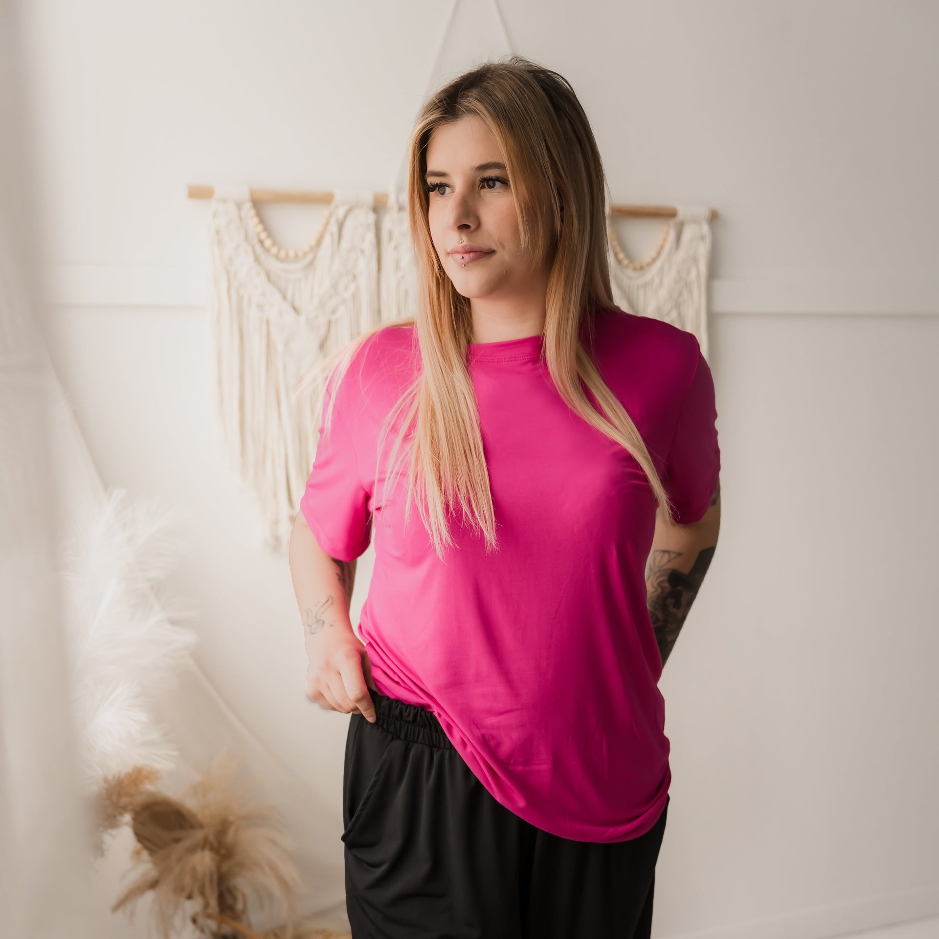 T-shirt unisexe prestige MomMe&Cie en bambou - Magenta