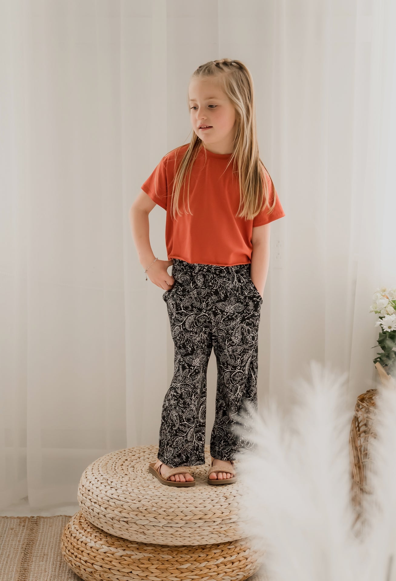 T-shirt crop enfant prestige MomMe&Cie en bambou - Orangé