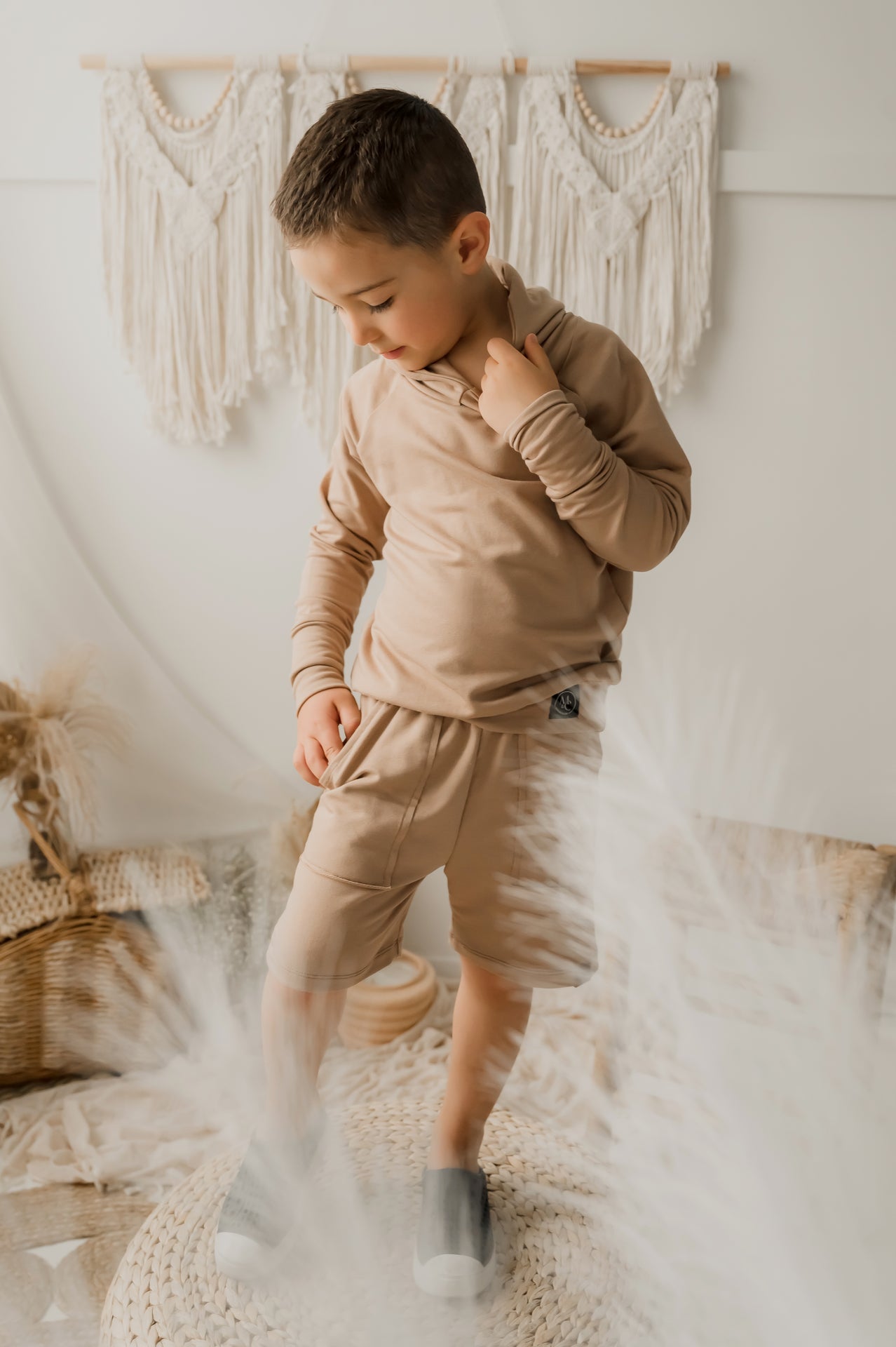 Hoodie enfant prestige MomMe&Cie en bambou - Amande