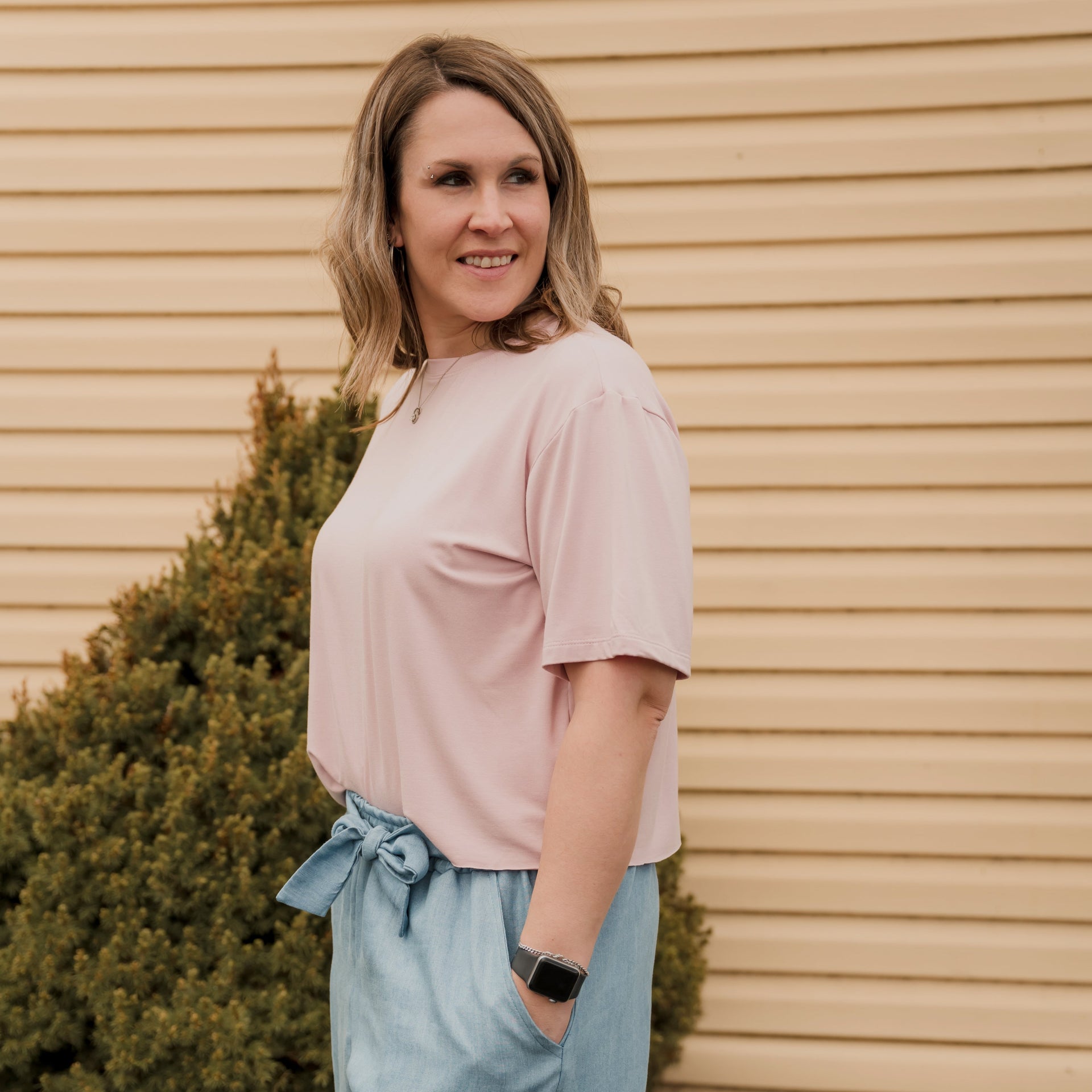T-shirt crop prestige MomMe&Cie en bambou - Rose blush